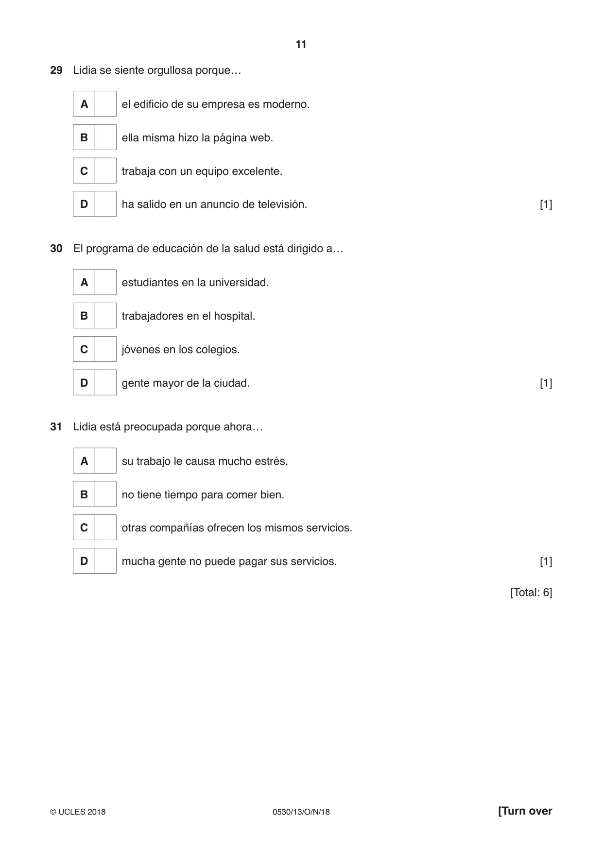 Cambridge IGCSE Spanish - Foreign Language 0530 2018 Oct/Nov Paper 1 · Variant 3 question paper, page 11 of 12