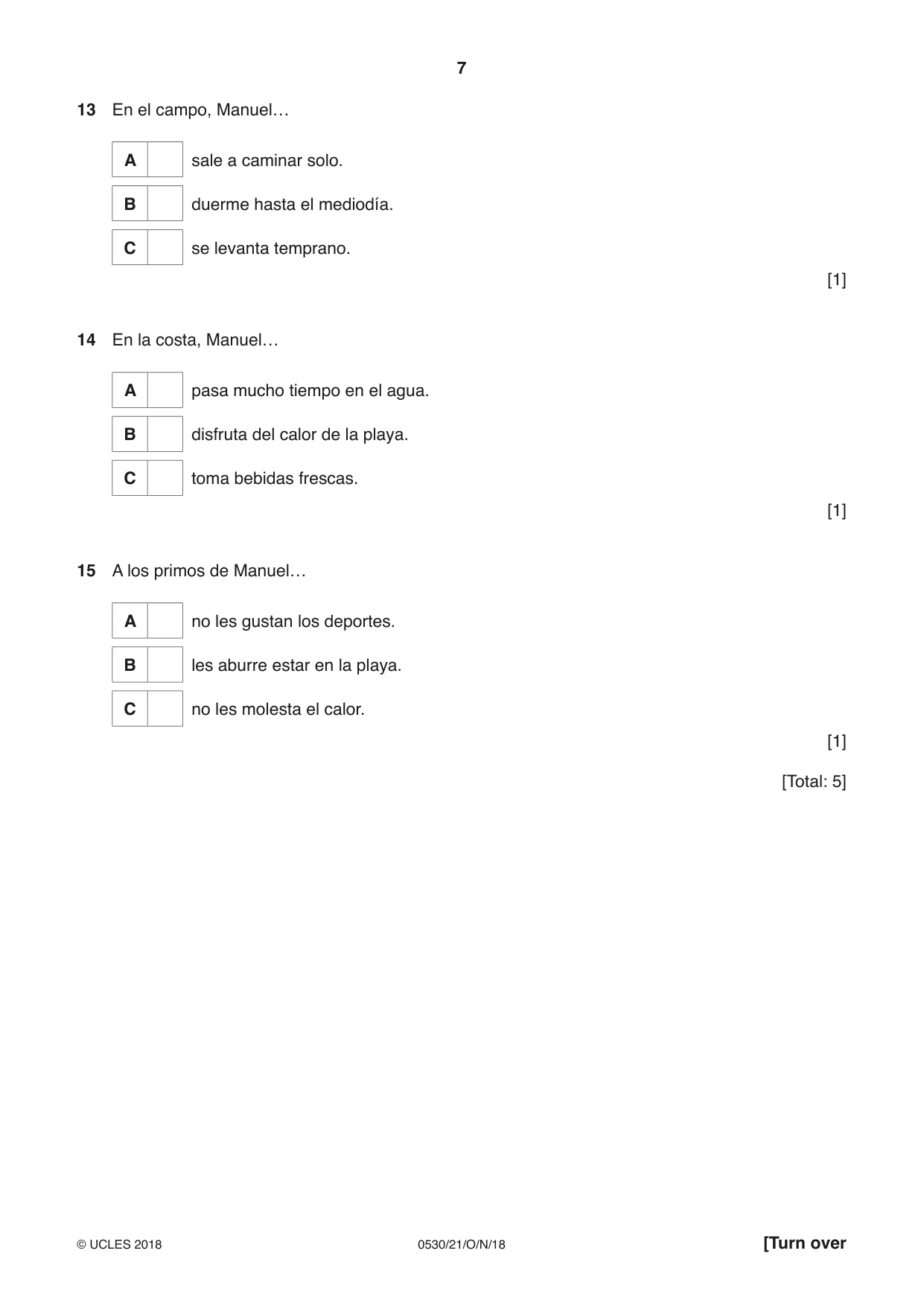 Cambridge IGCSE Spanish - Foreign Language 0530 2018 Oct/Nov Paper 2 · Variant 1 question paper, page 7 of 16