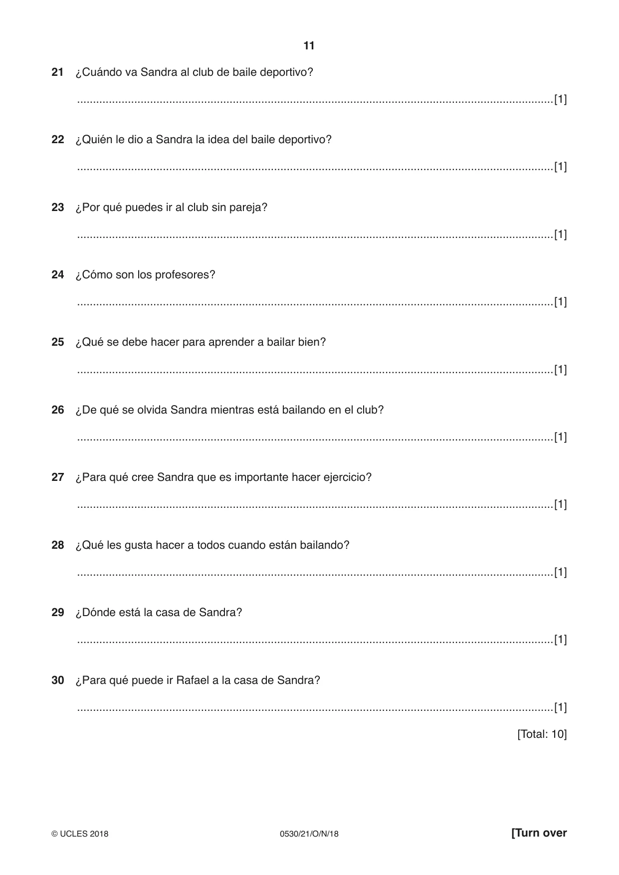 Cambridge IGCSE Spanish - Foreign Language 0530 2018 Oct/Nov Paper 2 · Variant 1 question paper, page 11 of 16