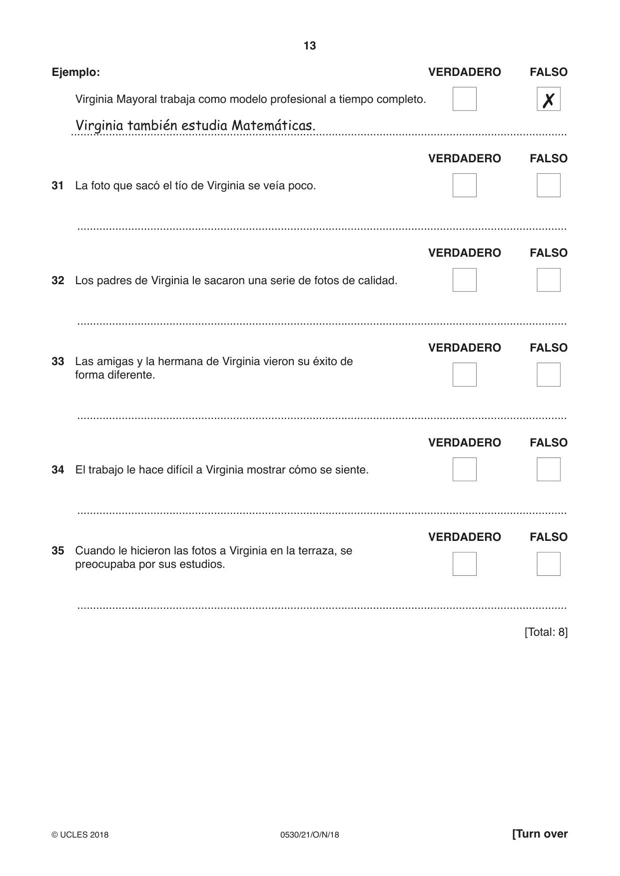 Cambridge IGCSE Spanish - Foreign Language 0530 2018 Oct/Nov Paper 2 · Variant 1 question paper, page 13 of 16