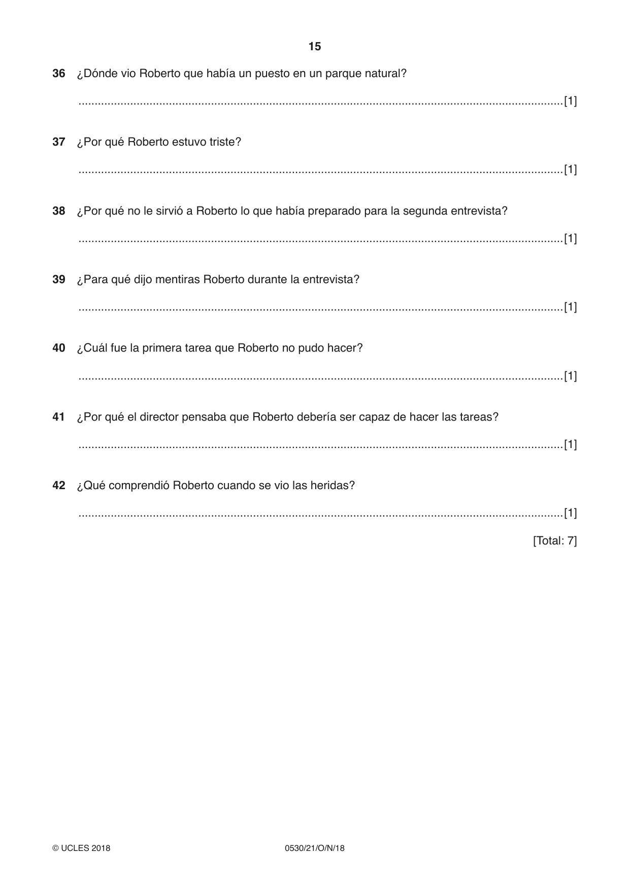 Cambridge IGCSE Spanish - Foreign Language 0530 2018 Oct/Nov Paper 2 · Variant 1 question paper, page 15 of 16