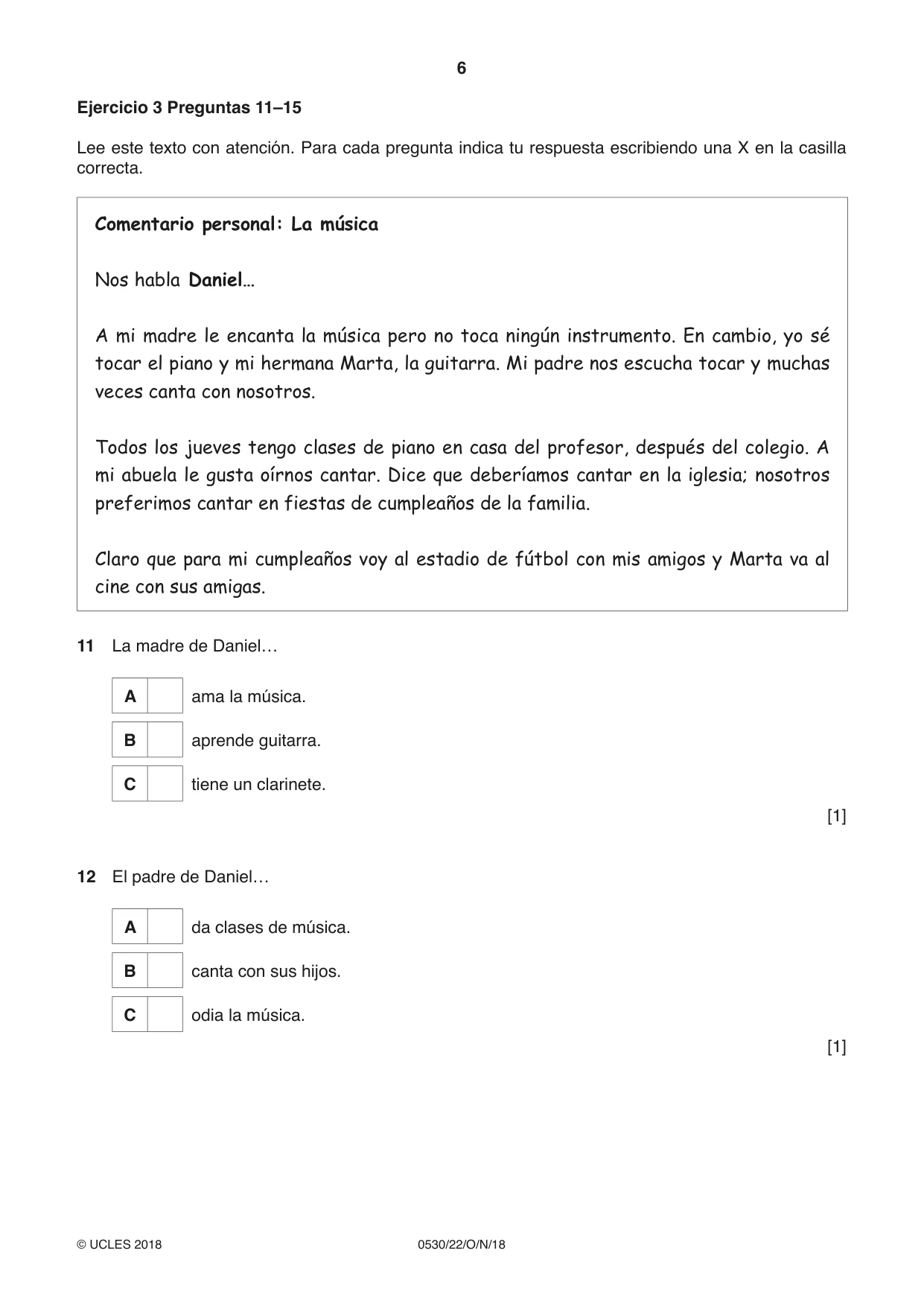 Cambridge IGCSE Spanish - Foreign Language 0530 2018 Oct/Nov Paper 2 · Variant 2 question paper, page 6 of 16