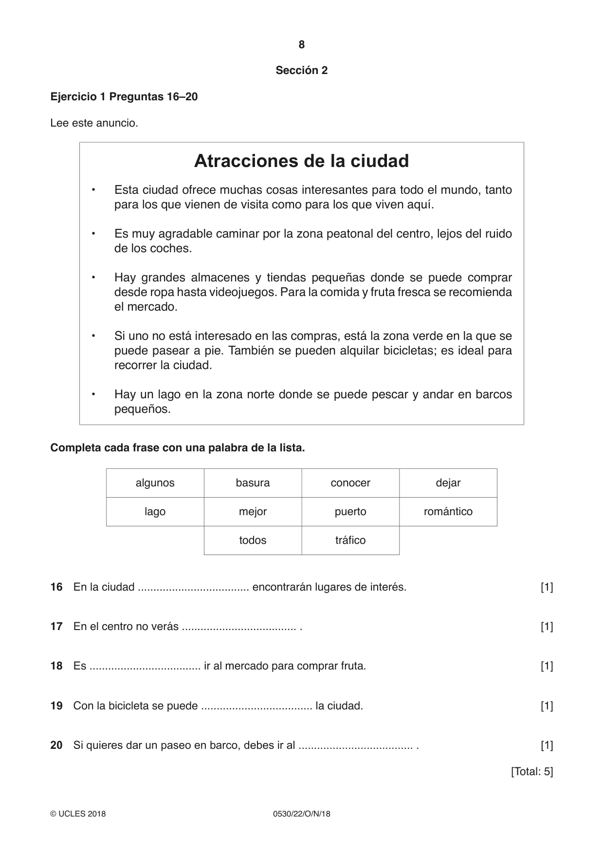 Cambridge IGCSE Spanish - Foreign Language 0530 2018 Oct/Nov Paper 2 · Variant 2 question paper, page 8 of 16