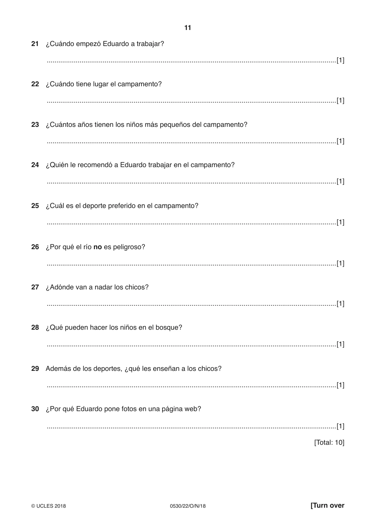 Cambridge IGCSE Spanish - Foreign Language 0530 2018 Oct/Nov Paper 2 · Variant 2 question paper, page 11 of 16