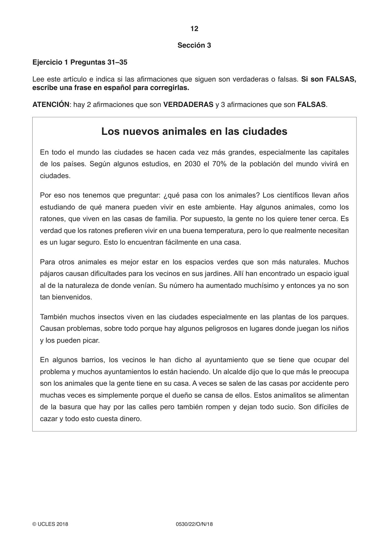 Cambridge IGCSE Spanish - Foreign Language 0530 2018 Oct/Nov Paper 2 · Variant 2 question paper, page 12 of 16