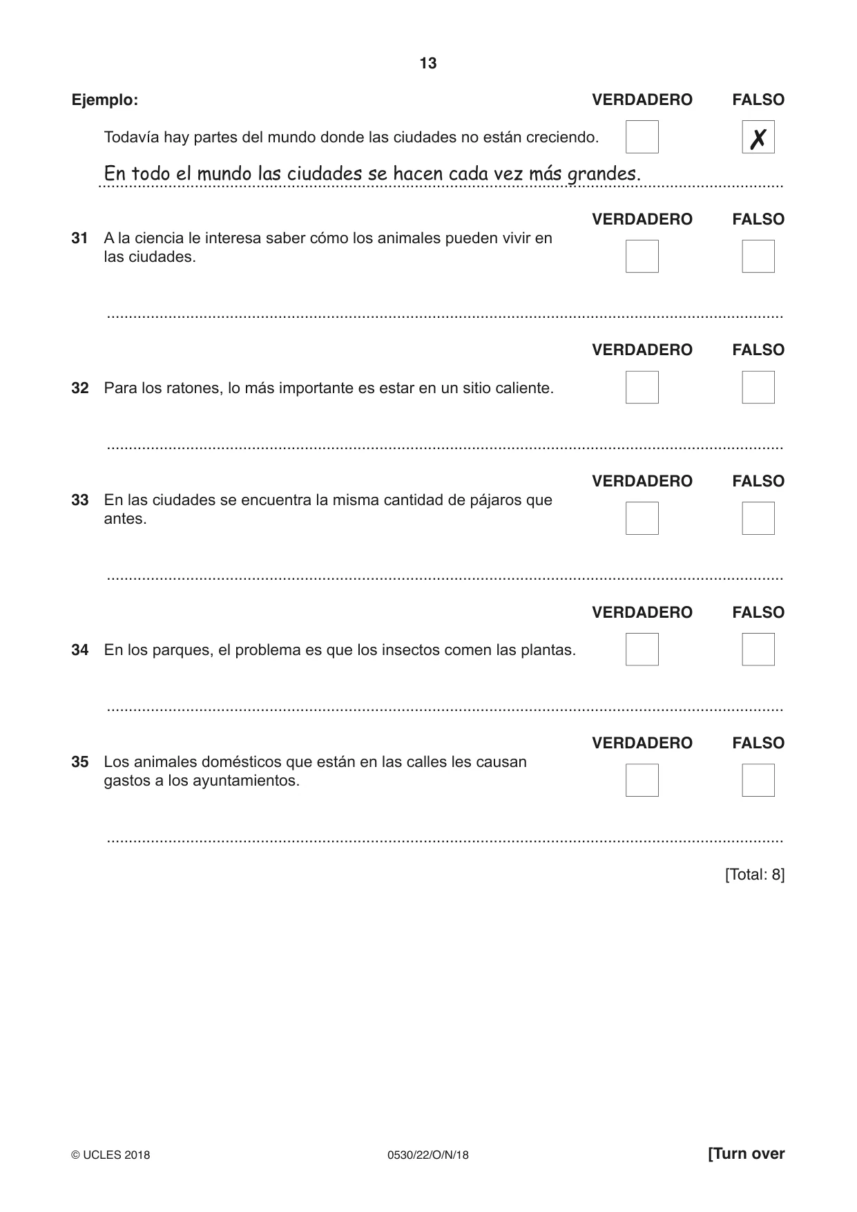 Cambridge IGCSE Spanish - Foreign Language 0530 2018 Oct/Nov Paper 2 · Variant 2 question paper, page 13 of 16