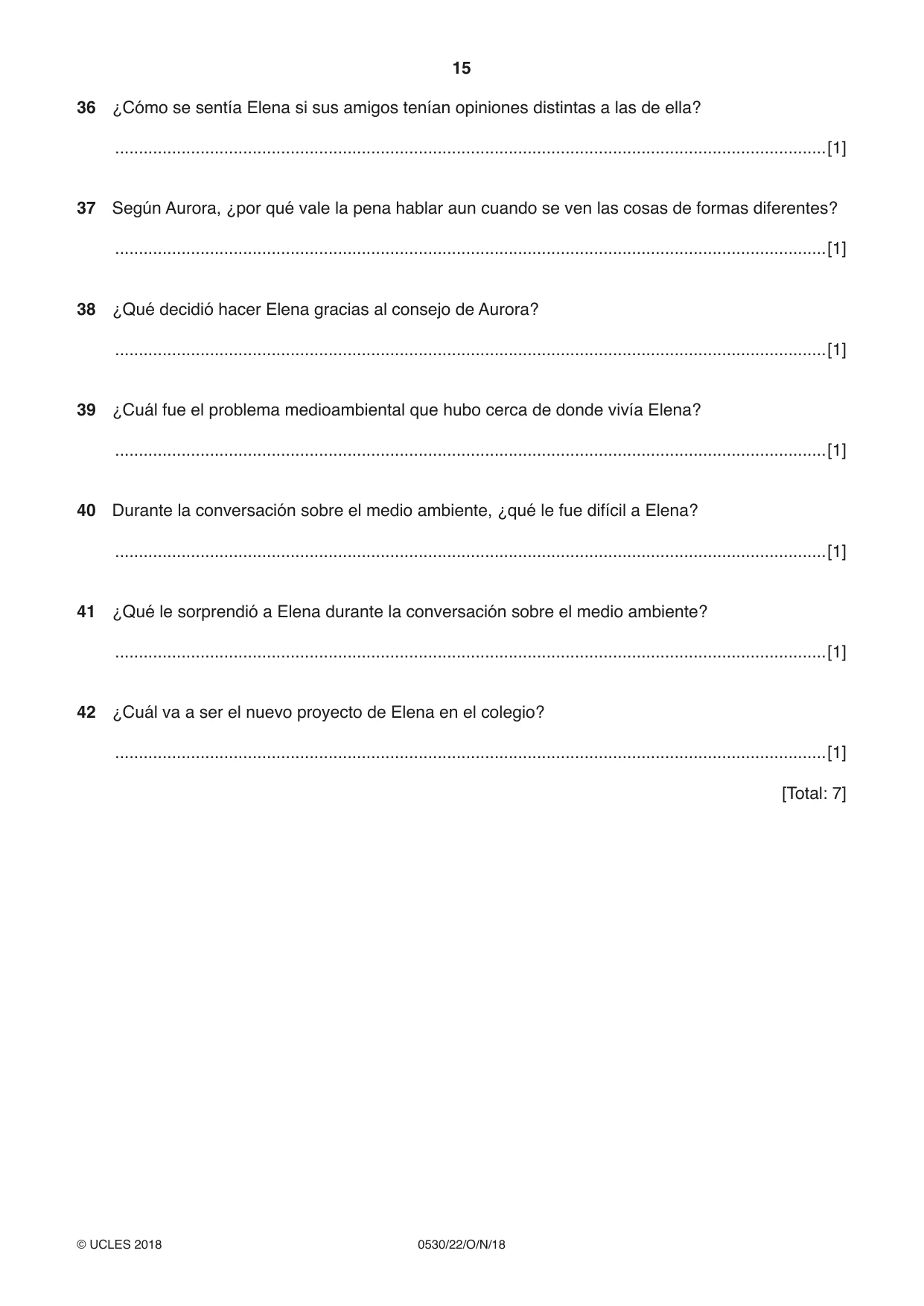 Cambridge IGCSE Spanish - Foreign Language 0530 2018 Oct/Nov Paper 2 · Variant 2 question paper, page 15 of 16
