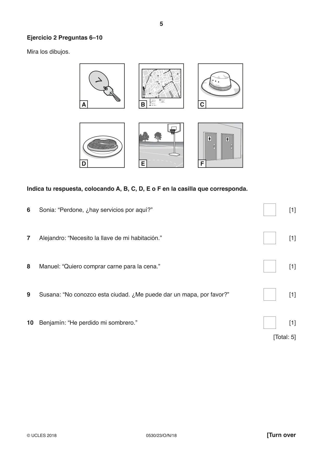 Cambridge IGCSE Spanish - Foreign Language 0530 2018 Oct/Nov Paper 2 · Variant 3 question paper, page 5 of 16