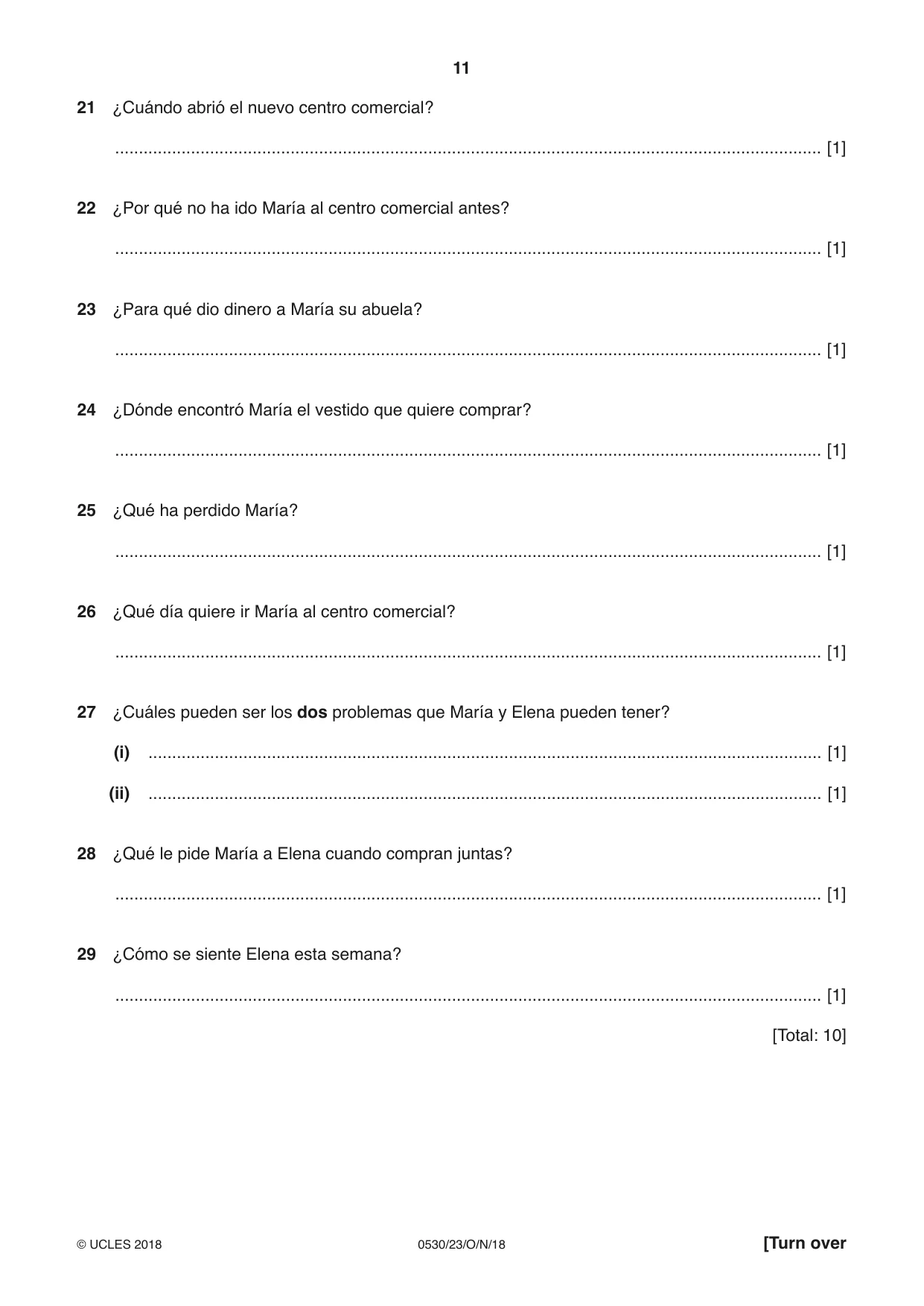 Cambridge IGCSE Spanish - Foreign Language 0530 2018 Oct/Nov Paper 2 · Variant 3 question paper, page 11 of 16