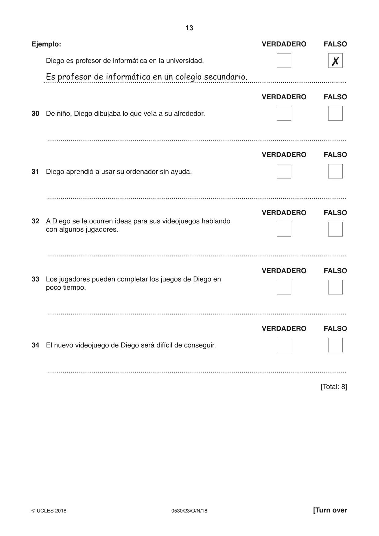 Cambridge IGCSE Spanish - Foreign Language 0530 2018 Oct/Nov Paper 2 · Variant 3 question paper, page 13 of 16