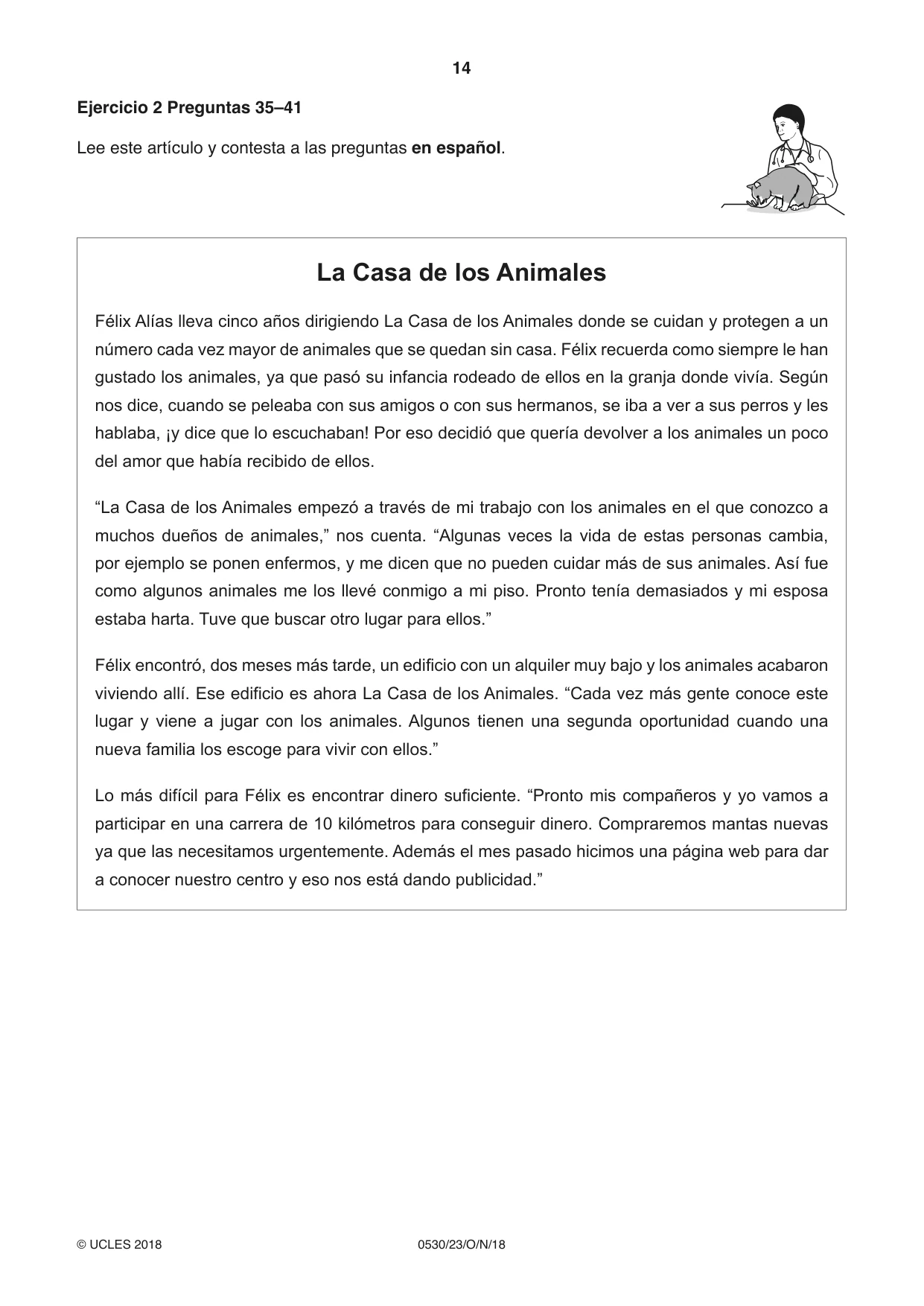 Cambridge IGCSE Spanish - Foreign Language 0530 2018 Oct/Nov Paper 2 · Variant 3 question paper, page 14 of 16