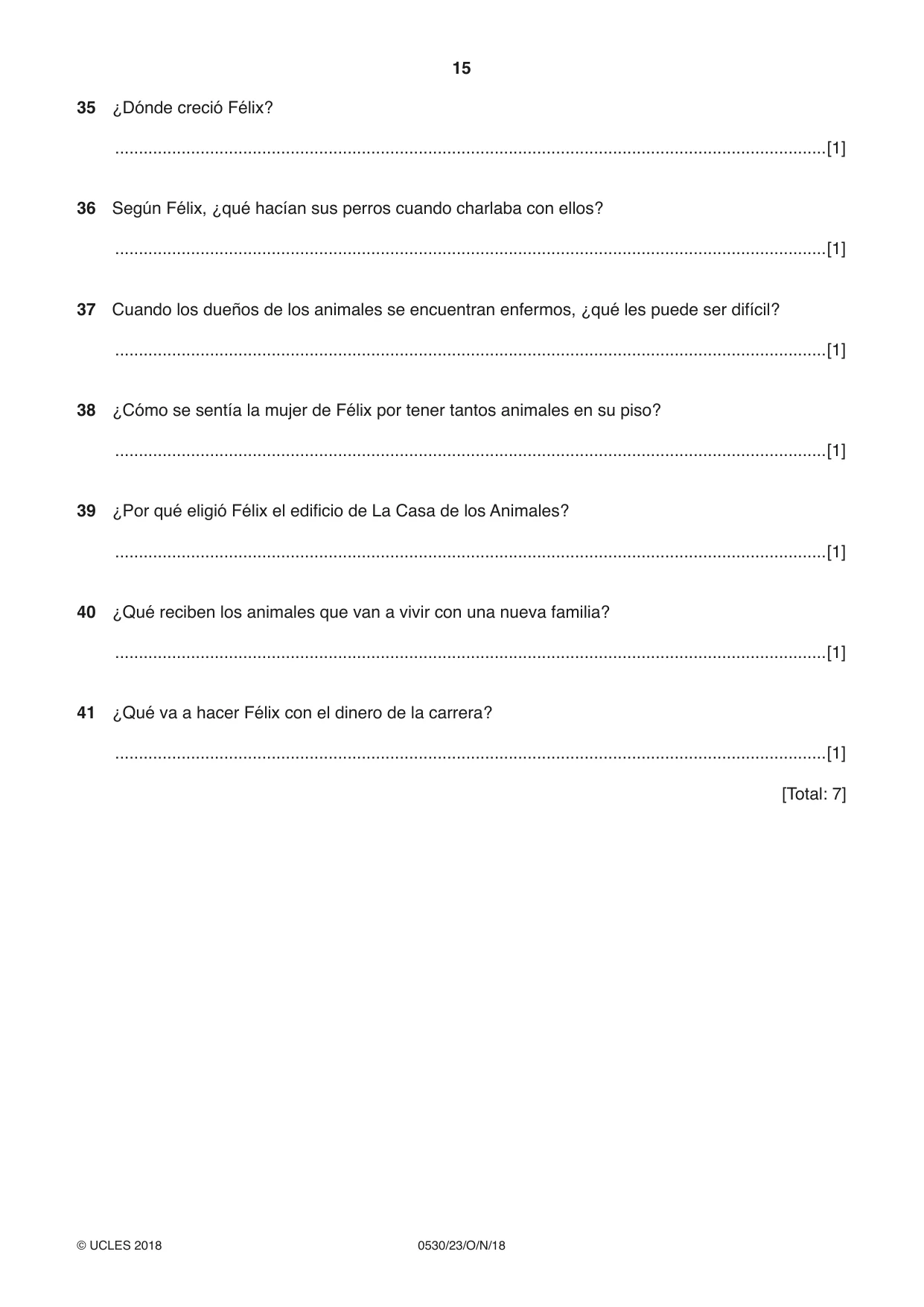 Cambridge IGCSE Spanish - Foreign Language 0530 2018 Oct/Nov Paper 2 · Variant 3 question paper, page 15 of 16