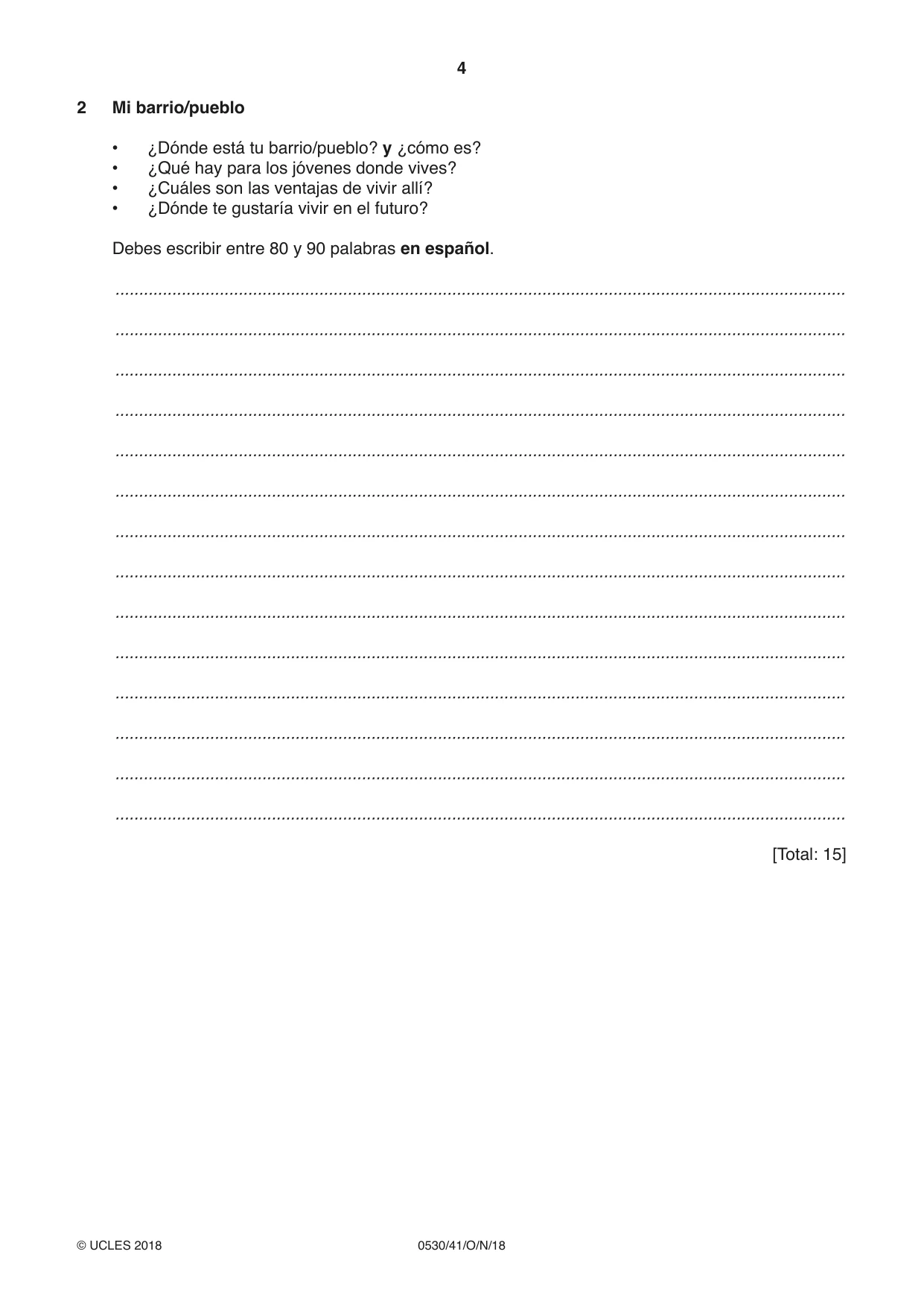Cambridge IGCSE Spanish - Foreign Language 0530 2018 Oct/Nov Paper 4 · Variant 1 question paper, page 4 of 8