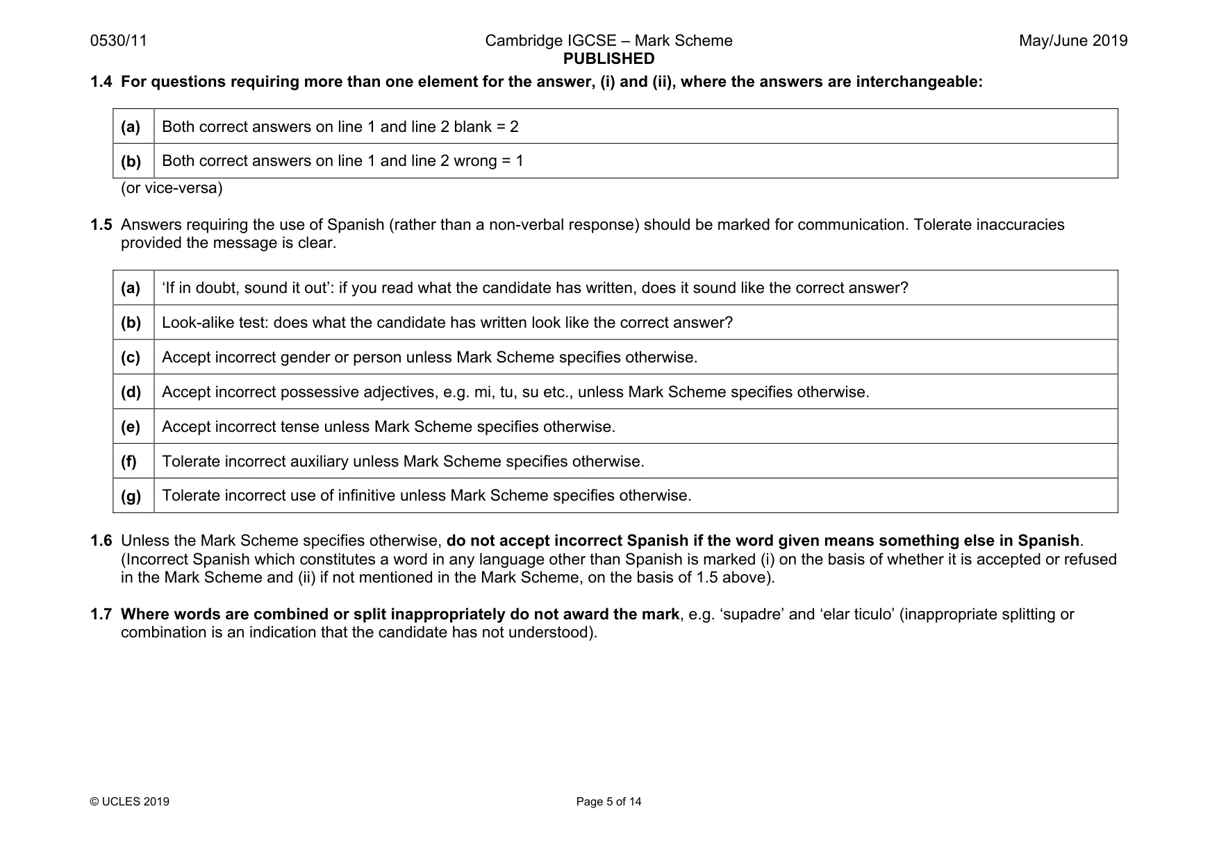 Mark scheme, page 5 of 14