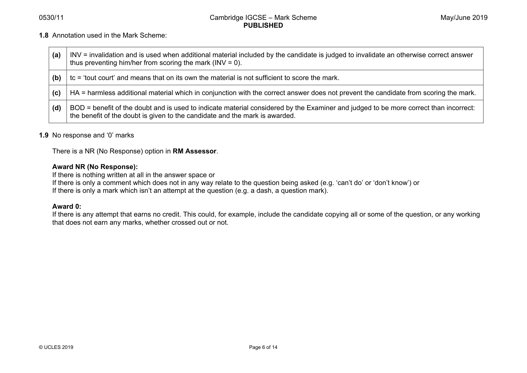 Mark scheme, page 6 of 14