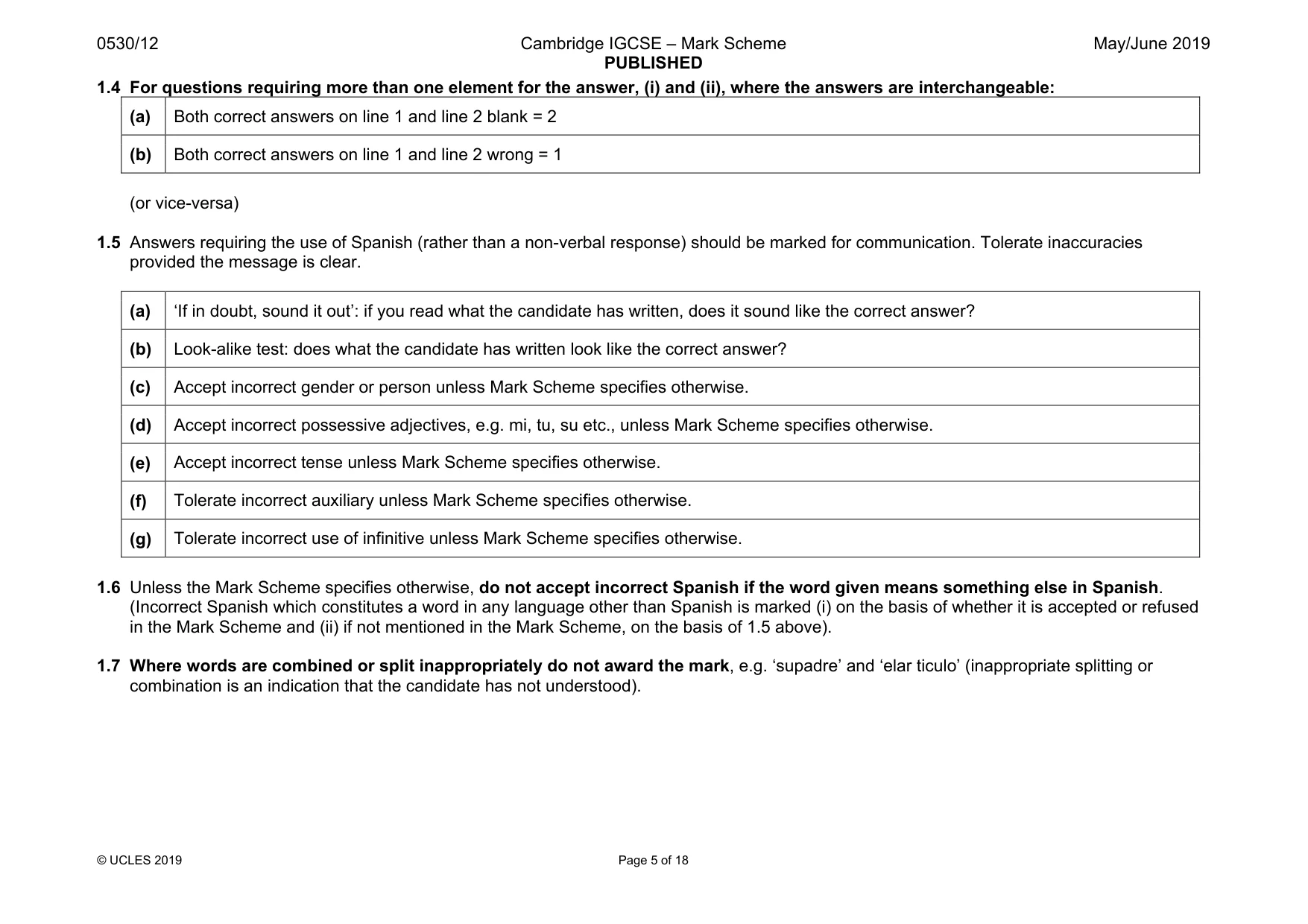 Mark scheme, page 5 of 18