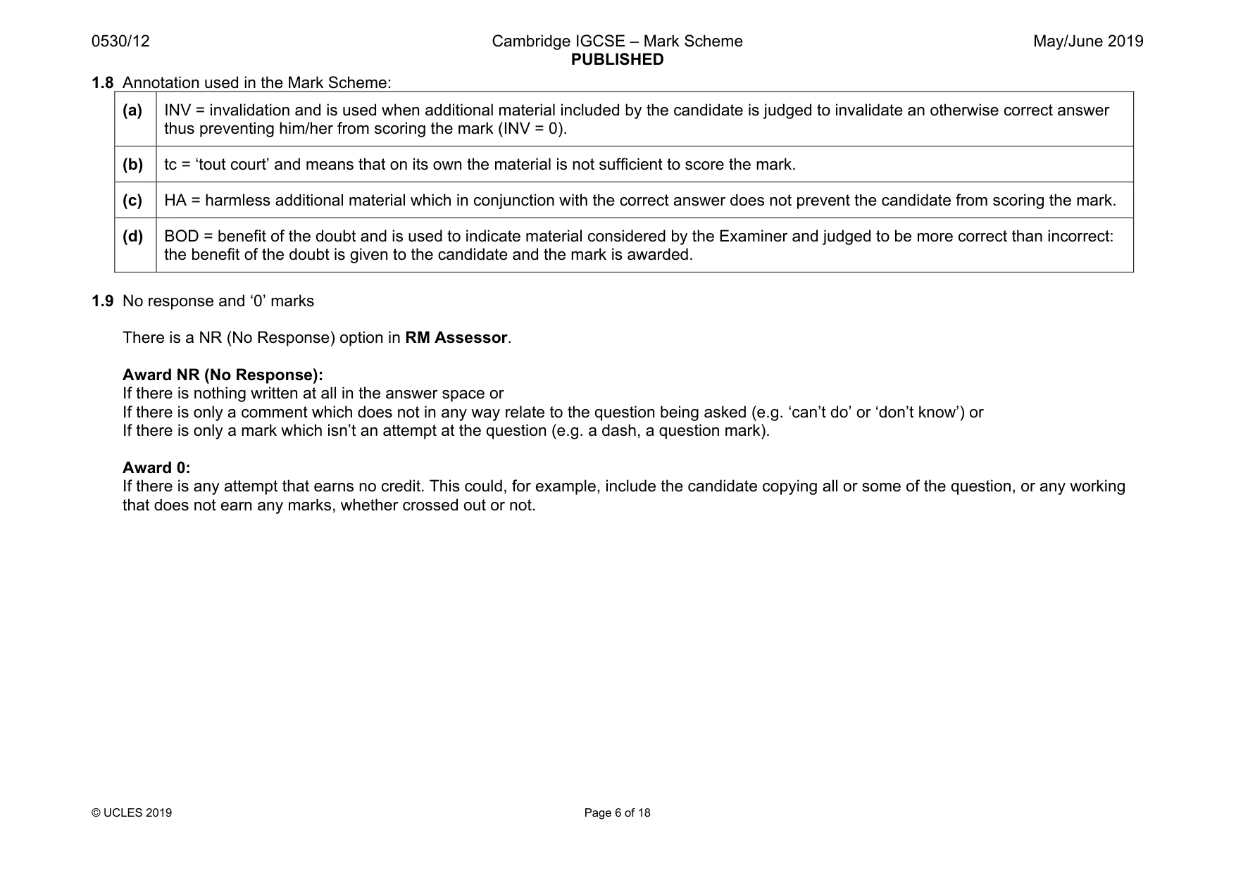 Mark scheme, page 6 of 18