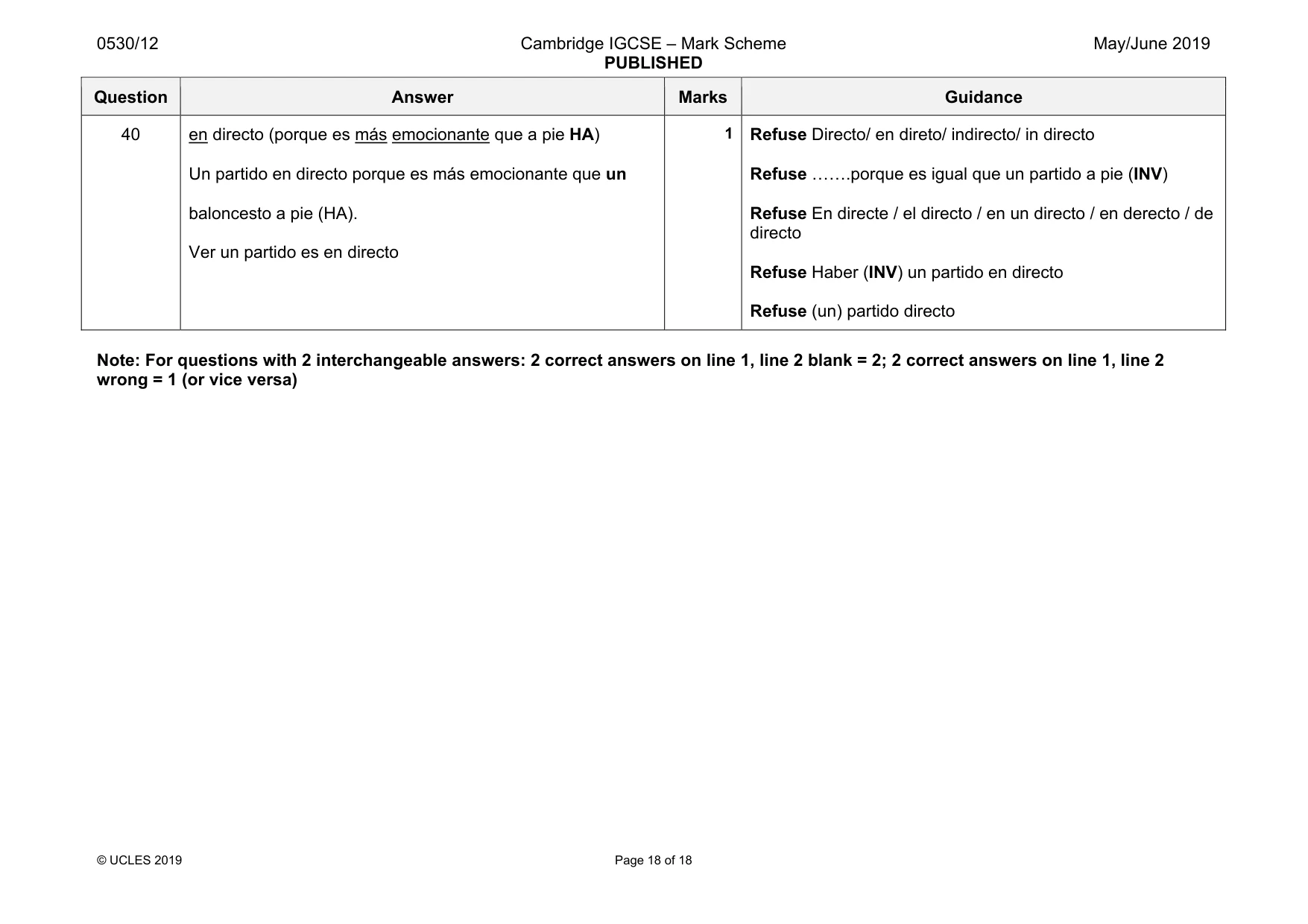 Mark scheme, page 18 of 18