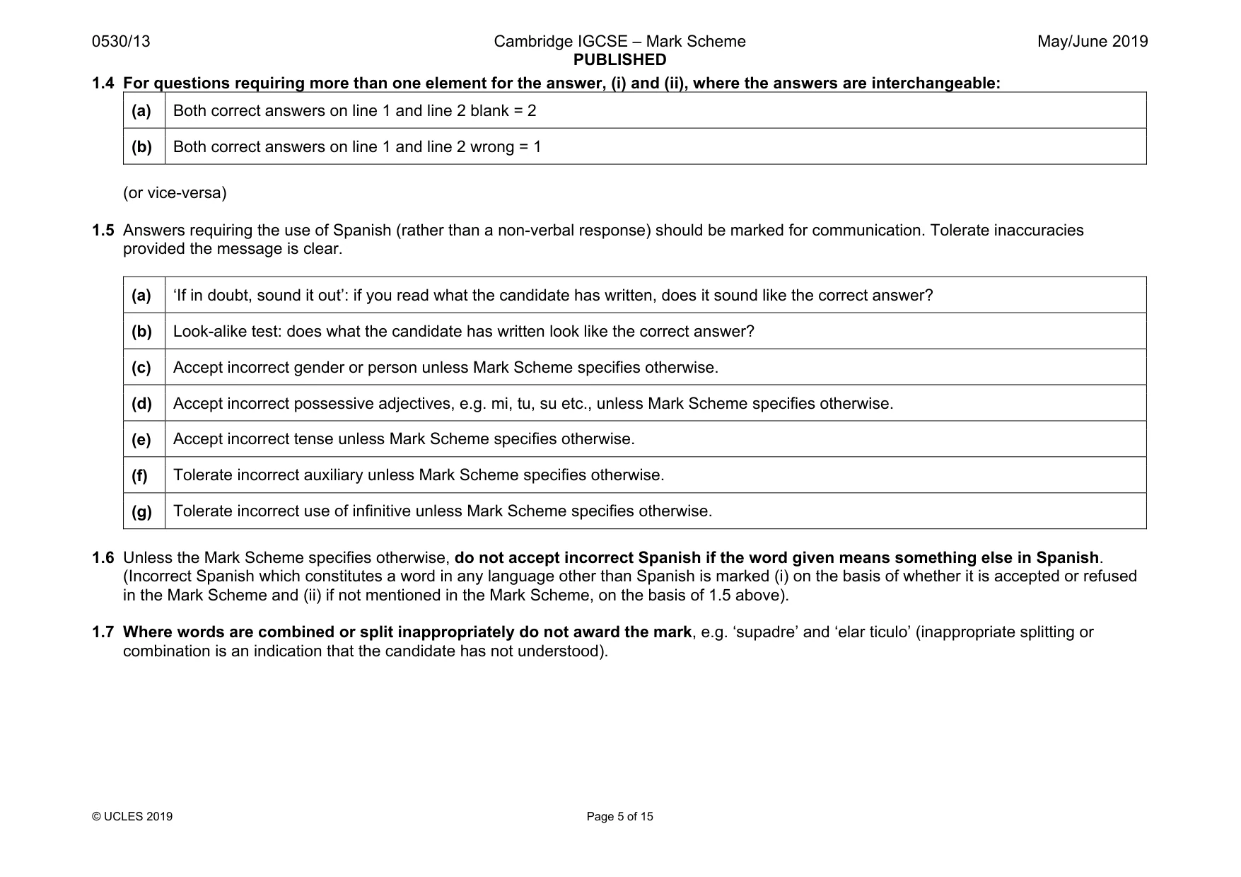 Mark scheme, page 5 of 15