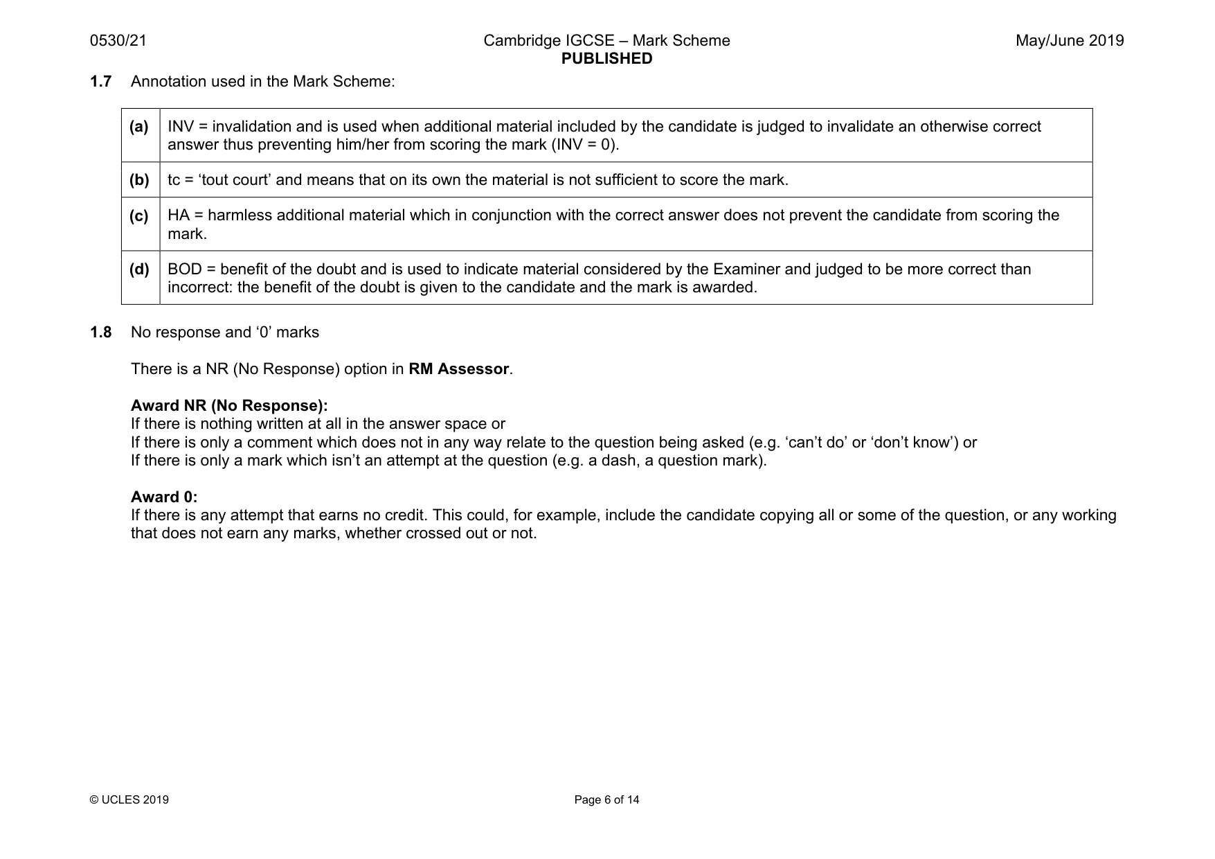 Mark scheme, page 6 of 14