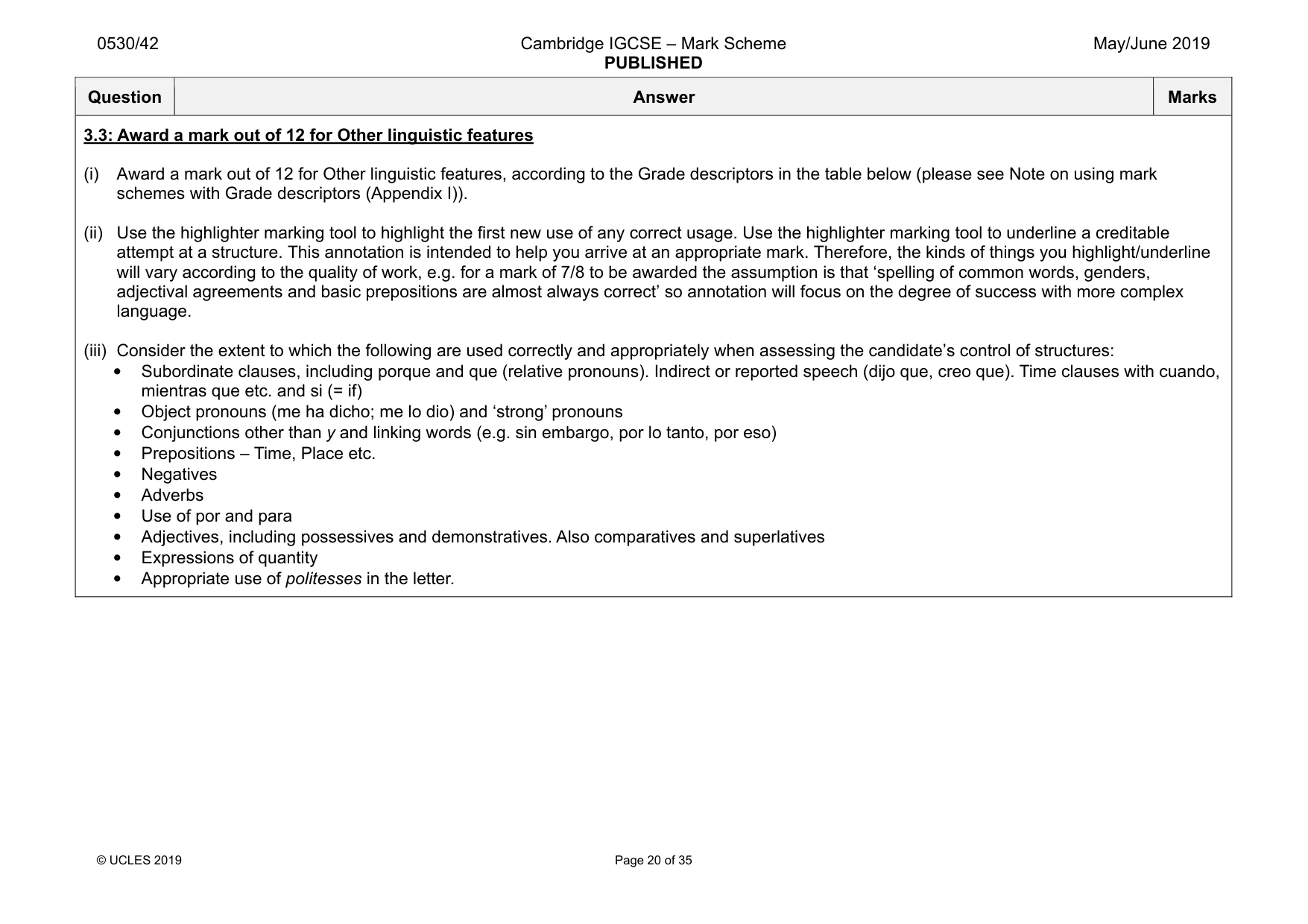 Mark scheme, page 20 of 35