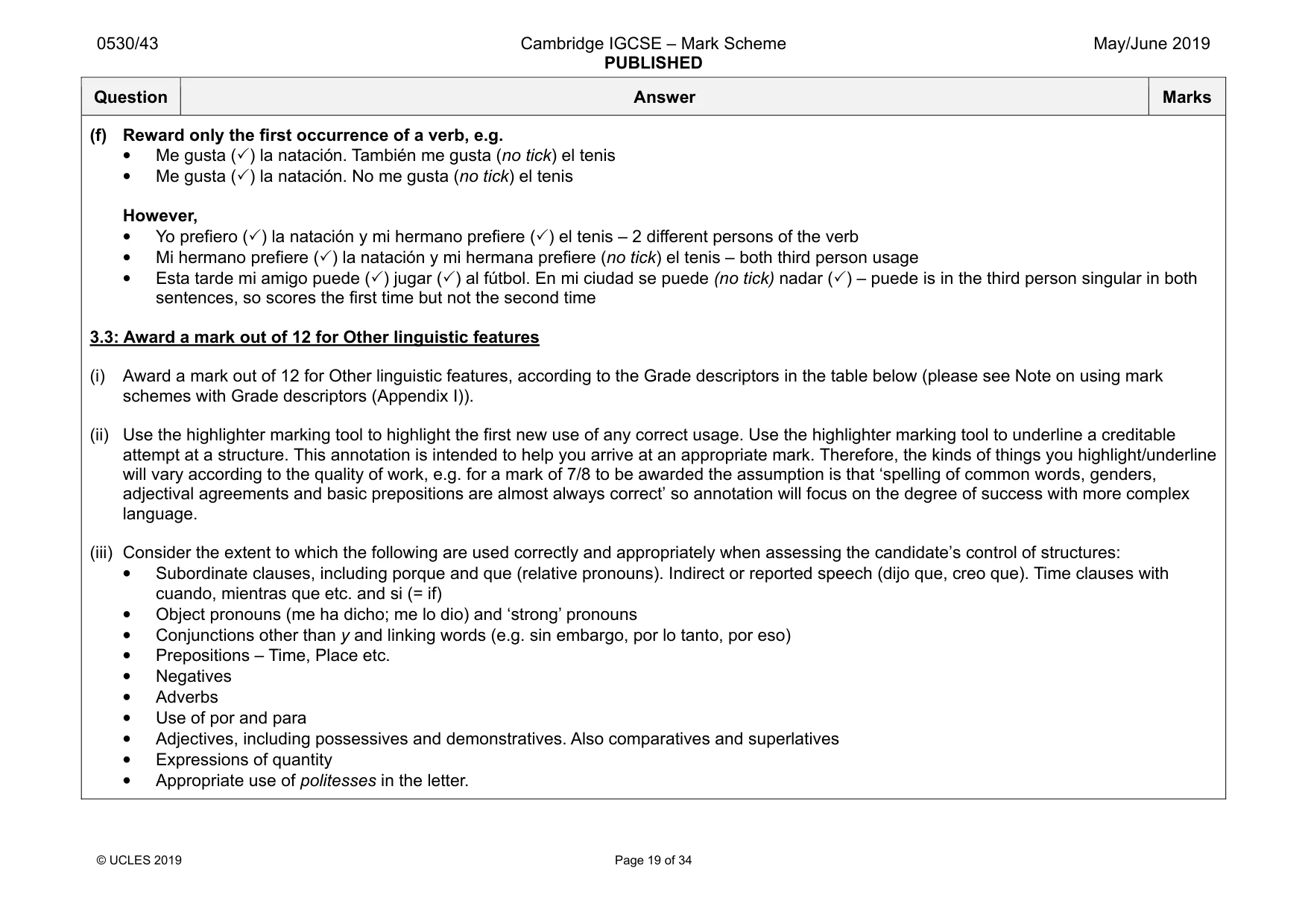 Mark scheme, page 19 of 34