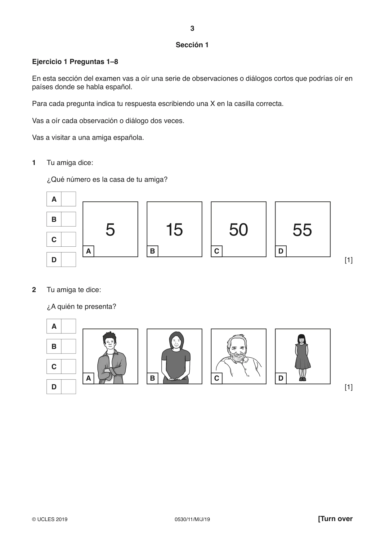 Cambridge IGCSE Spanish - Foreign Language 0530 2019 May/June Paper 1 · Variant 1 question paper, page 3 of 12