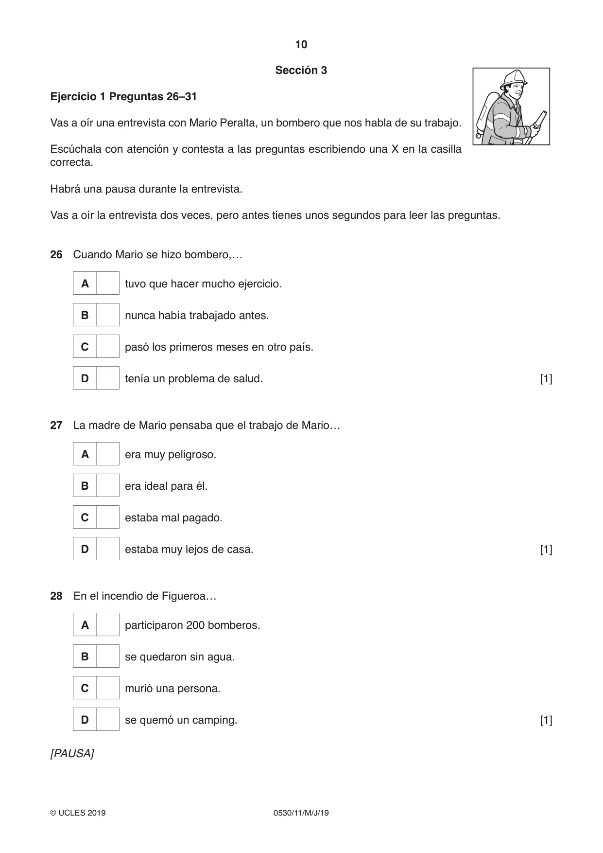 Cambridge IGCSE Spanish - Foreign Language 0530 2019 May/June Paper 1 · Variant 1 question paper, page 10 of 12