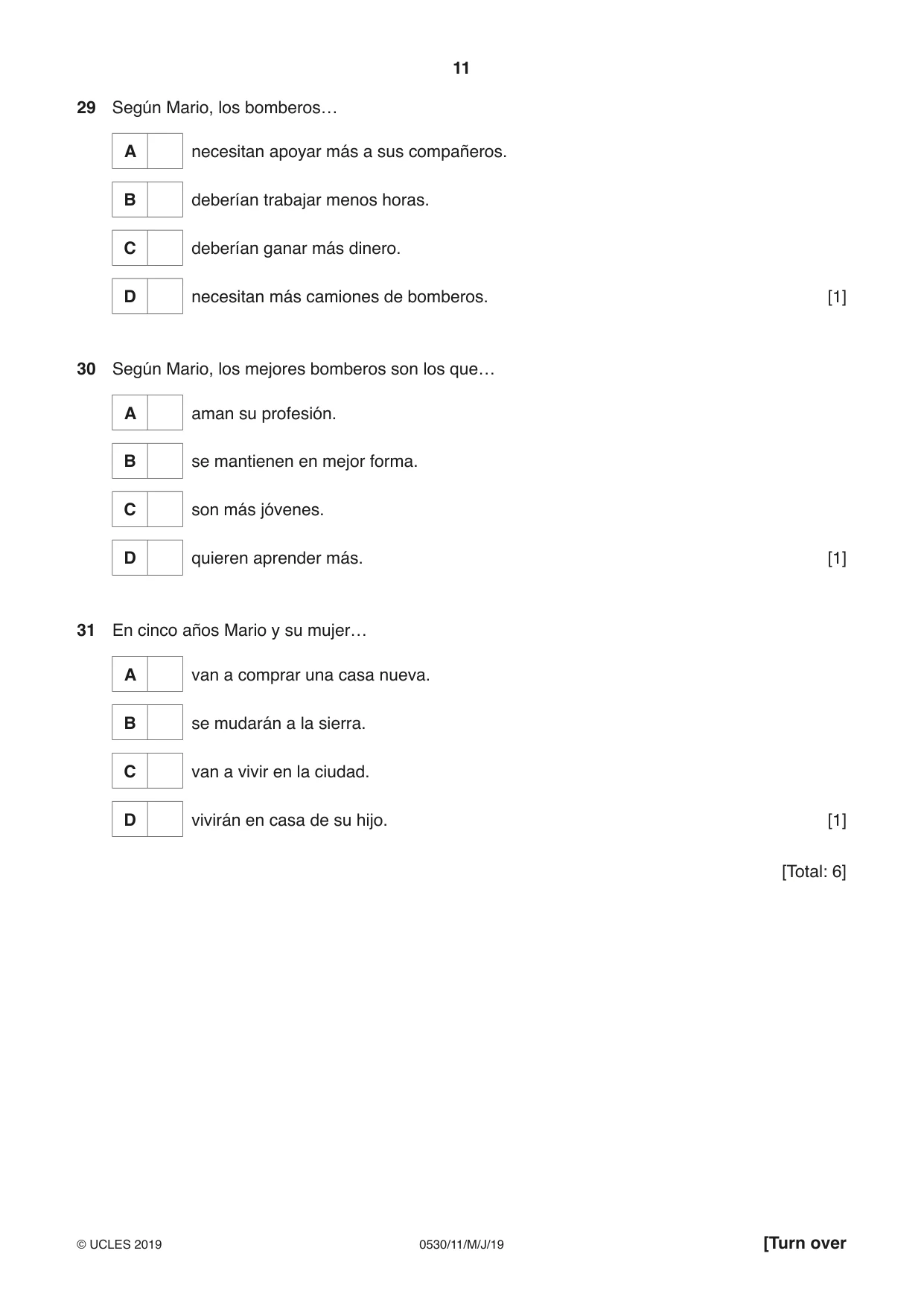 Cambridge IGCSE Spanish - Foreign Language 0530 2019 May/June Paper 1 · Variant 1 question paper, page 11 of 12