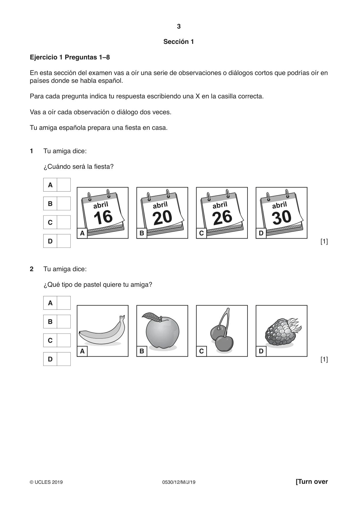 Cambridge IGCSE Spanish - Foreign Language 0530 2019 May/June Paper 1 · Variant 2 question paper, page 3 of 12