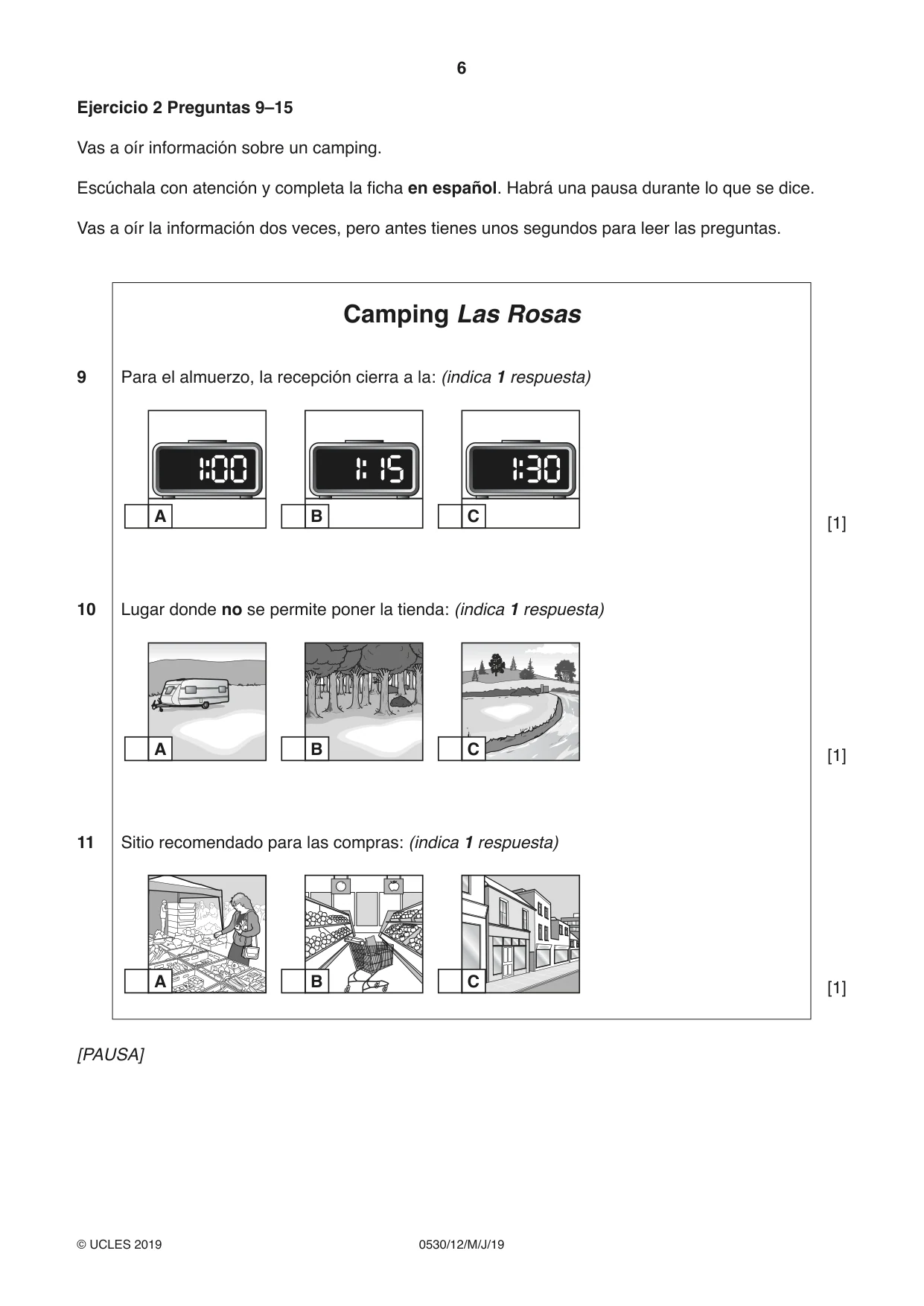 Cambridge IGCSE Spanish - Foreign Language 0530 2019 May/June Paper 1 · Variant 2 question paper, page 6 of 12