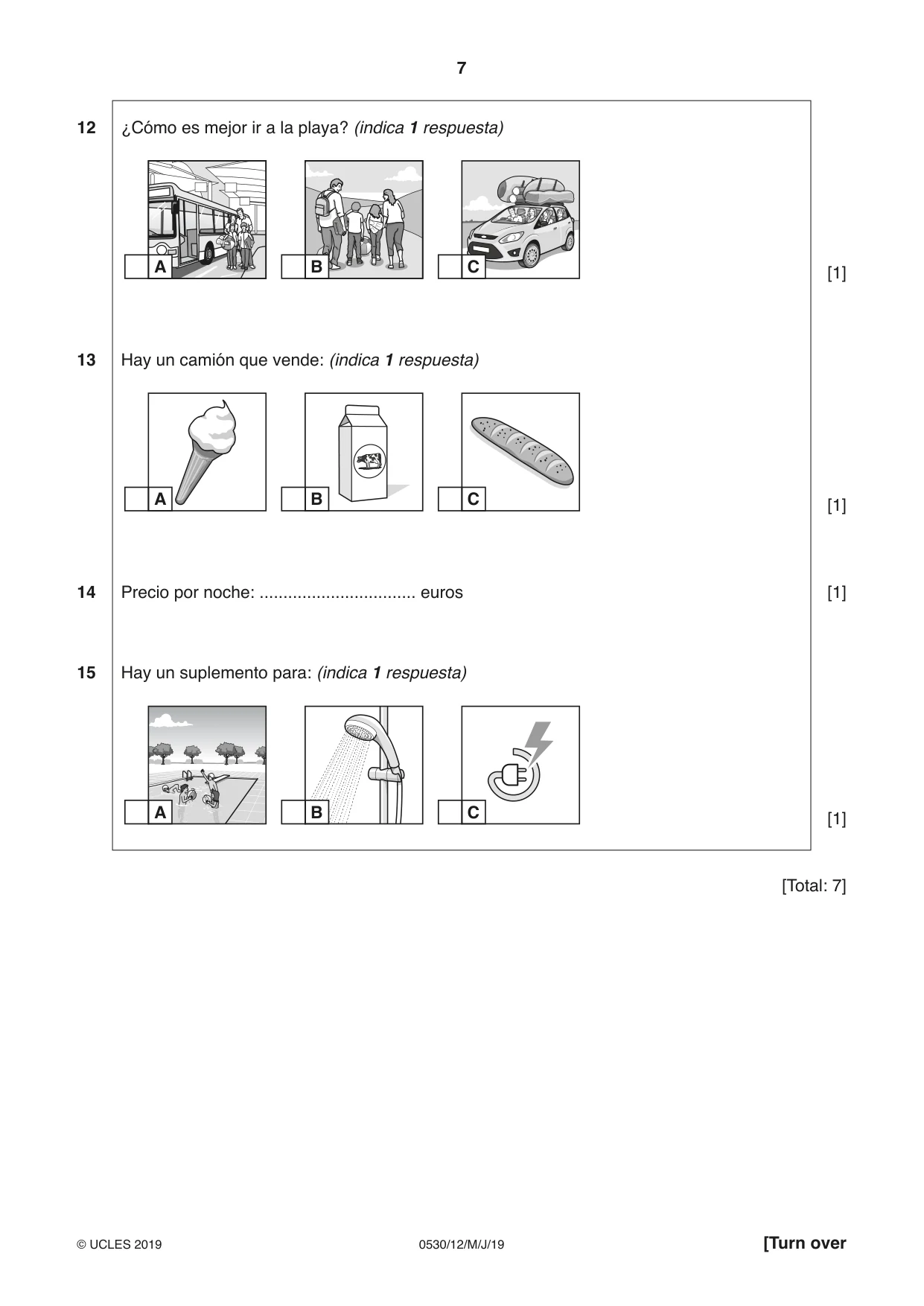 Cambridge IGCSE Spanish - Foreign Language 0530 2019 May/June Paper 1 · Variant 2 question paper, page 7 of 12