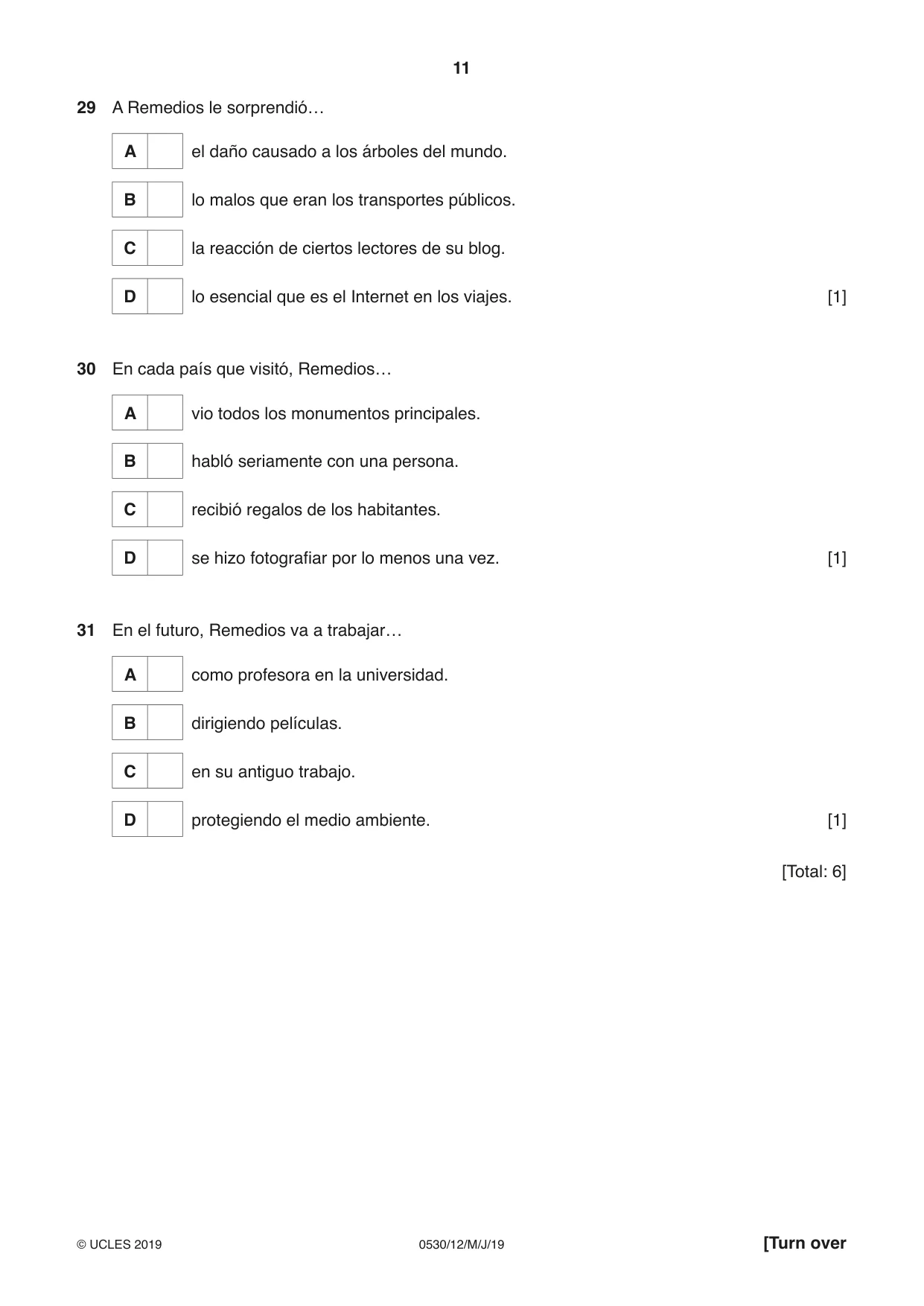 Cambridge IGCSE Spanish - Foreign Language 0530 2019 May/June Paper 1 · Variant 2 question paper, page 11 of 12