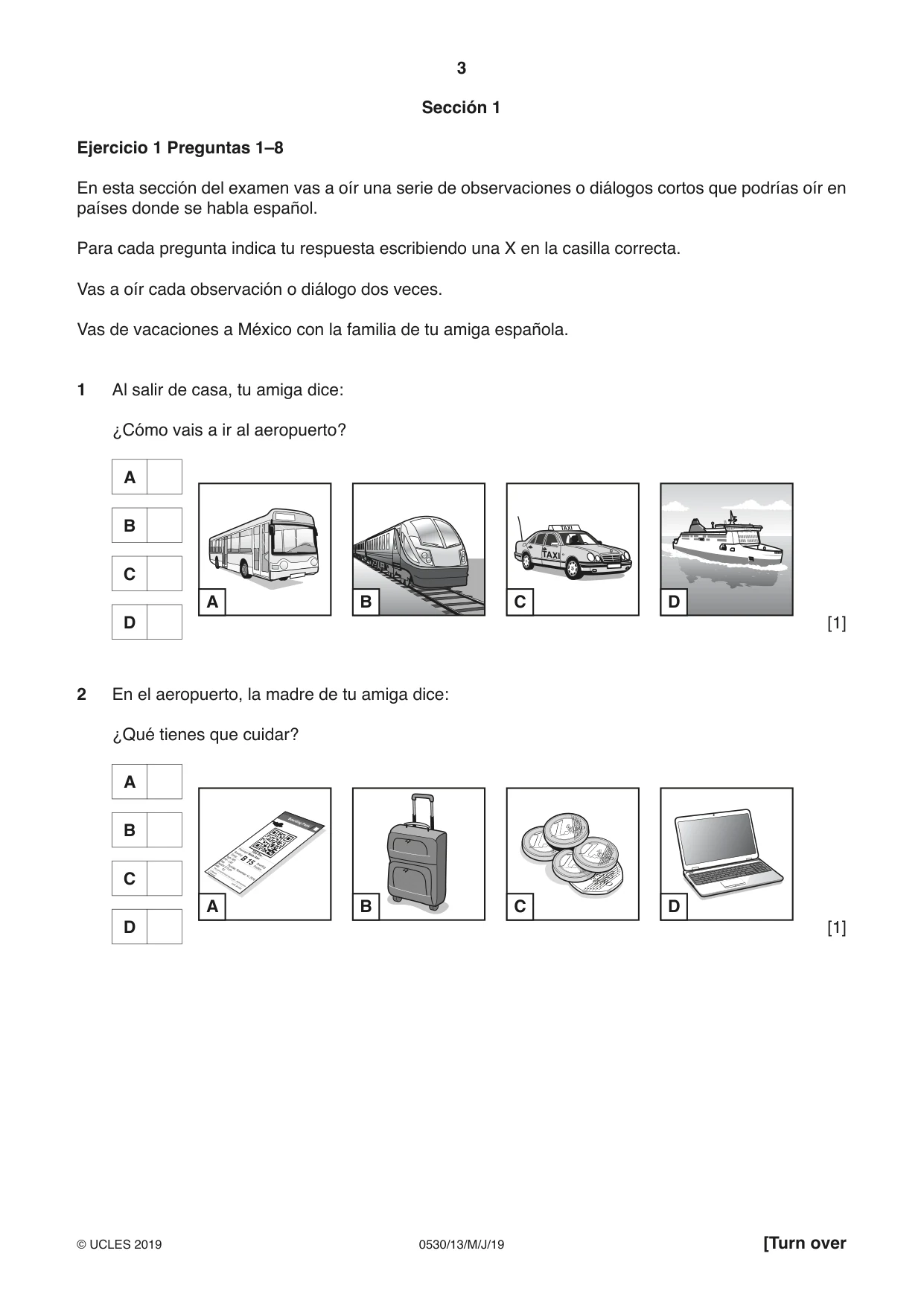 Cambridge IGCSE Spanish - Foreign Language 0530 2019 May/June Paper 1 · Variant 3 question paper, page 3 of 12