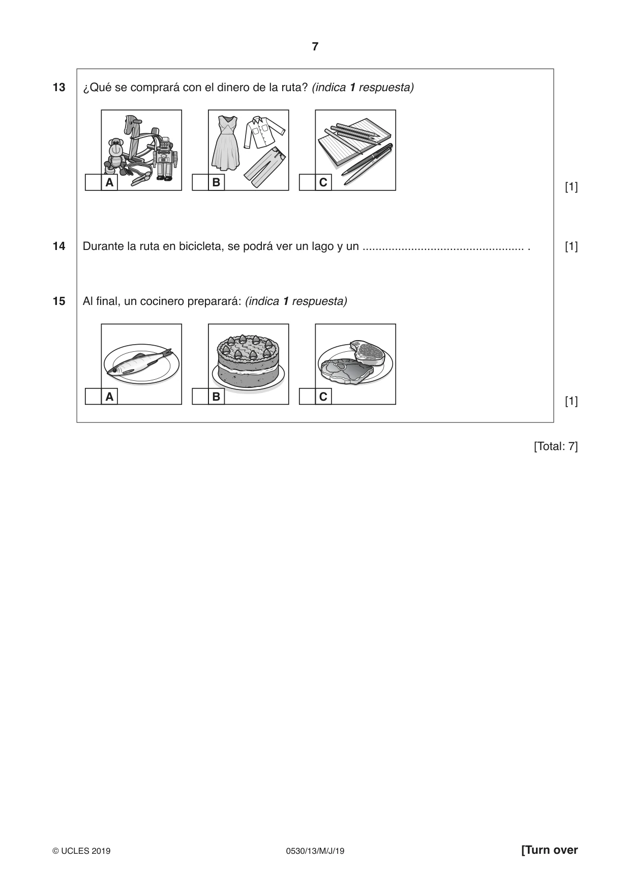 Cambridge IGCSE Spanish - Foreign Language 0530 2019 May/June Paper 1 · Variant 3 question paper, page 7 of 12