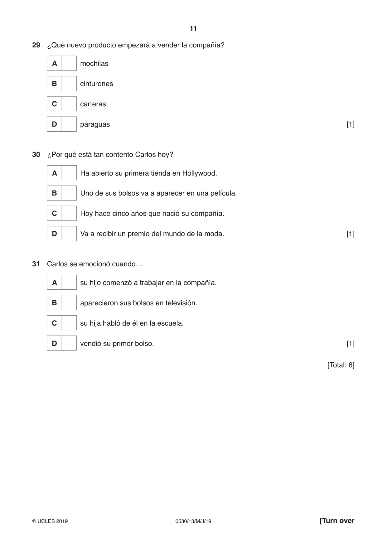 Cambridge IGCSE Spanish - Foreign Language 0530 2019 May/June Paper 1 · Variant 3 question paper, page 11 of 12