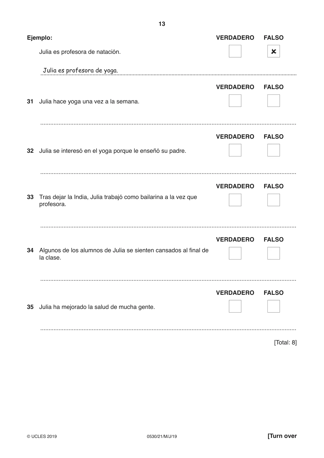 Cambridge IGCSE Spanish - Foreign Language 0530 2019 May/June Paper 2 · Variant 1 question paper, page 13 of 16