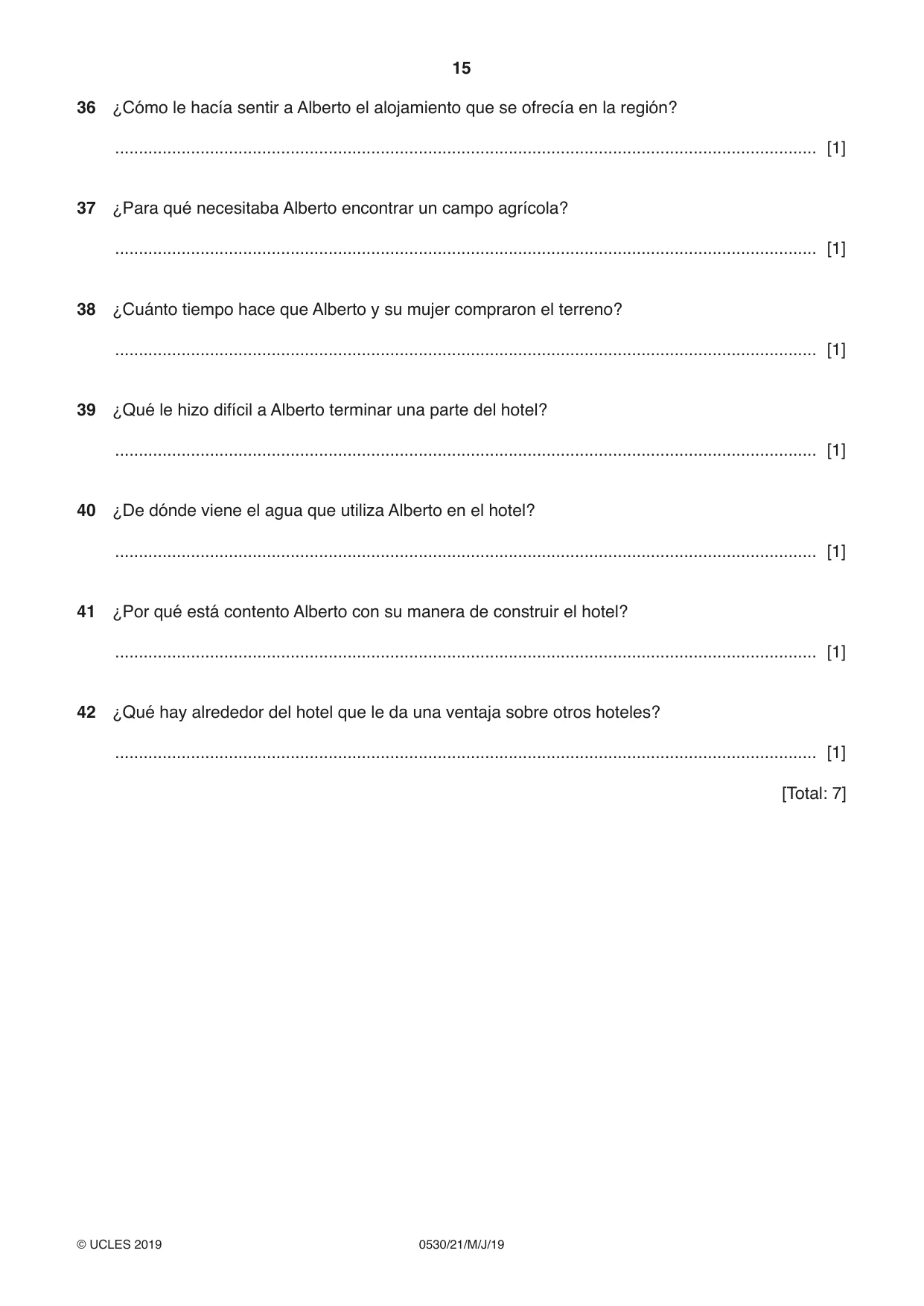 Cambridge IGCSE Spanish - Foreign Language 0530 2019 May/June Paper 2 · Variant 1 question paper, page 15 of 16