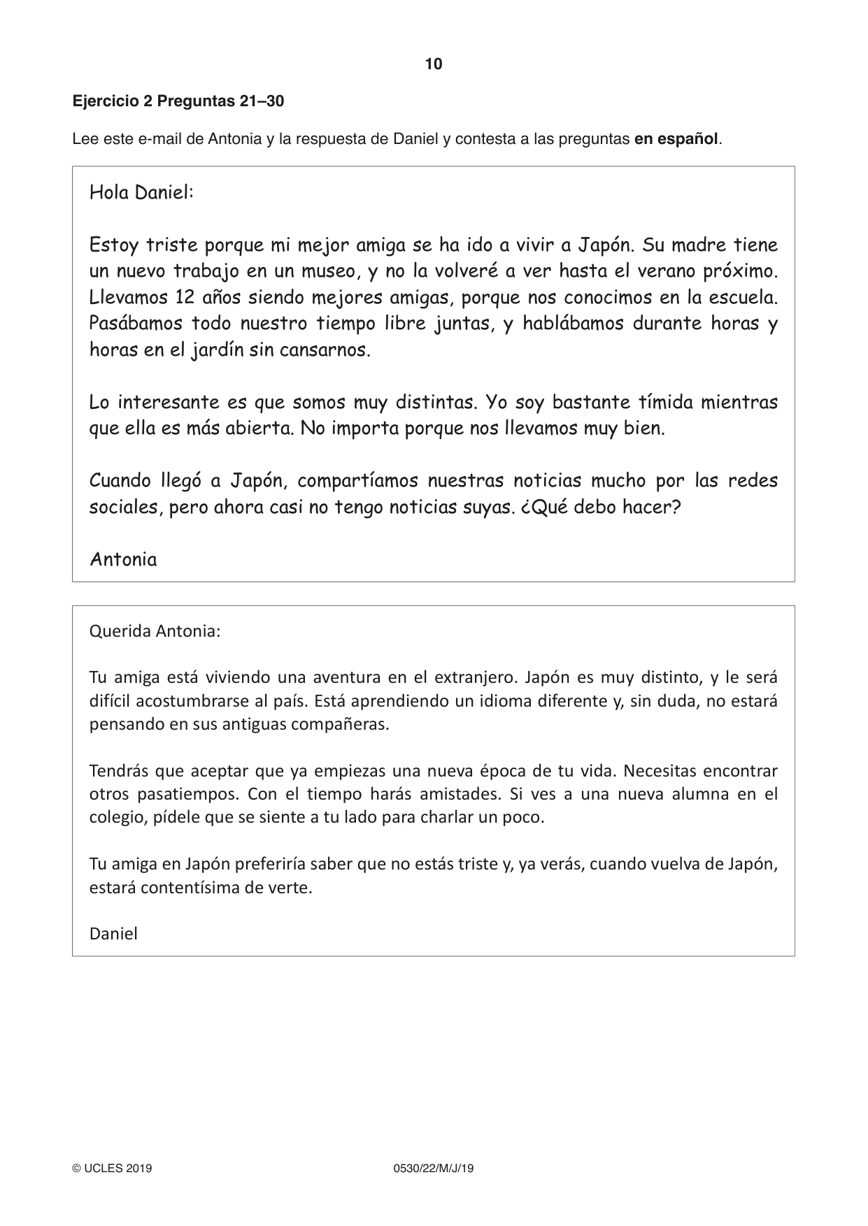 Cambridge IGCSE Spanish - Foreign Language 0530 2019 May/June Paper 2 · Variant 2 question paper, page 10 of 16