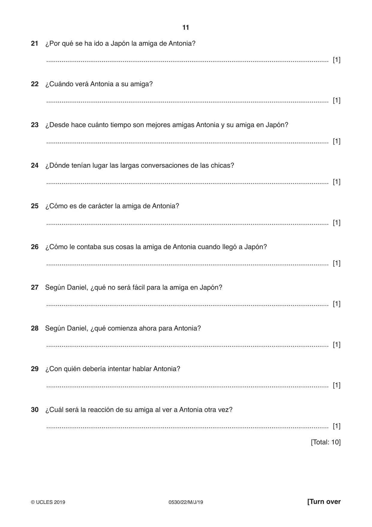 Cambridge IGCSE Spanish - Foreign Language 0530 2019 May/June Paper 2 · Variant 2 question paper, page 11 of 16