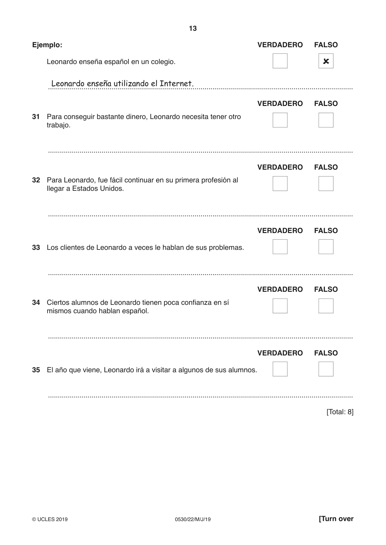 Cambridge IGCSE Spanish - Foreign Language 0530 2019 May/June Paper 2 · Variant 2 question paper, page 13 of 16