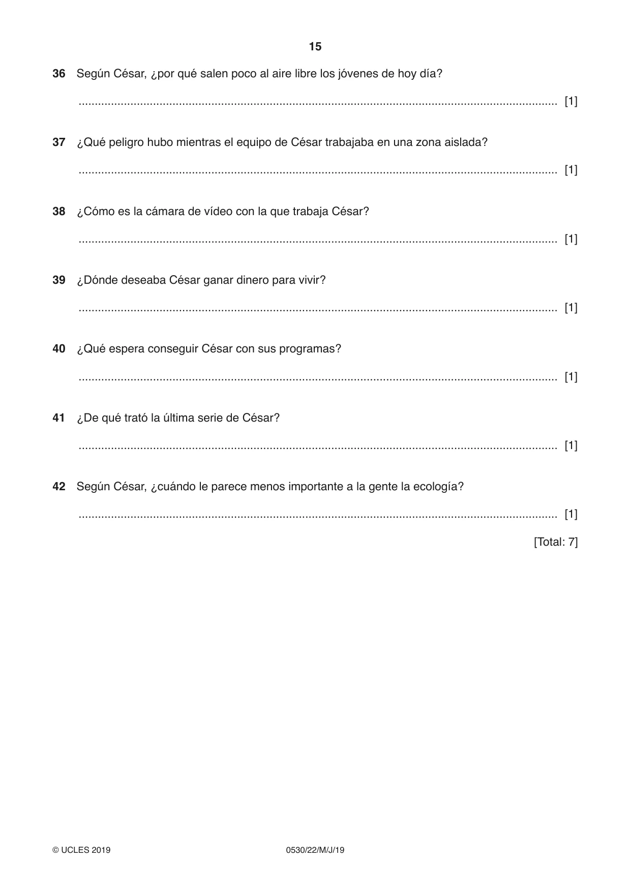 Cambridge IGCSE Spanish - Foreign Language 0530 2019 May/June Paper 2 · Variant 2 question paper, page 15 of 16