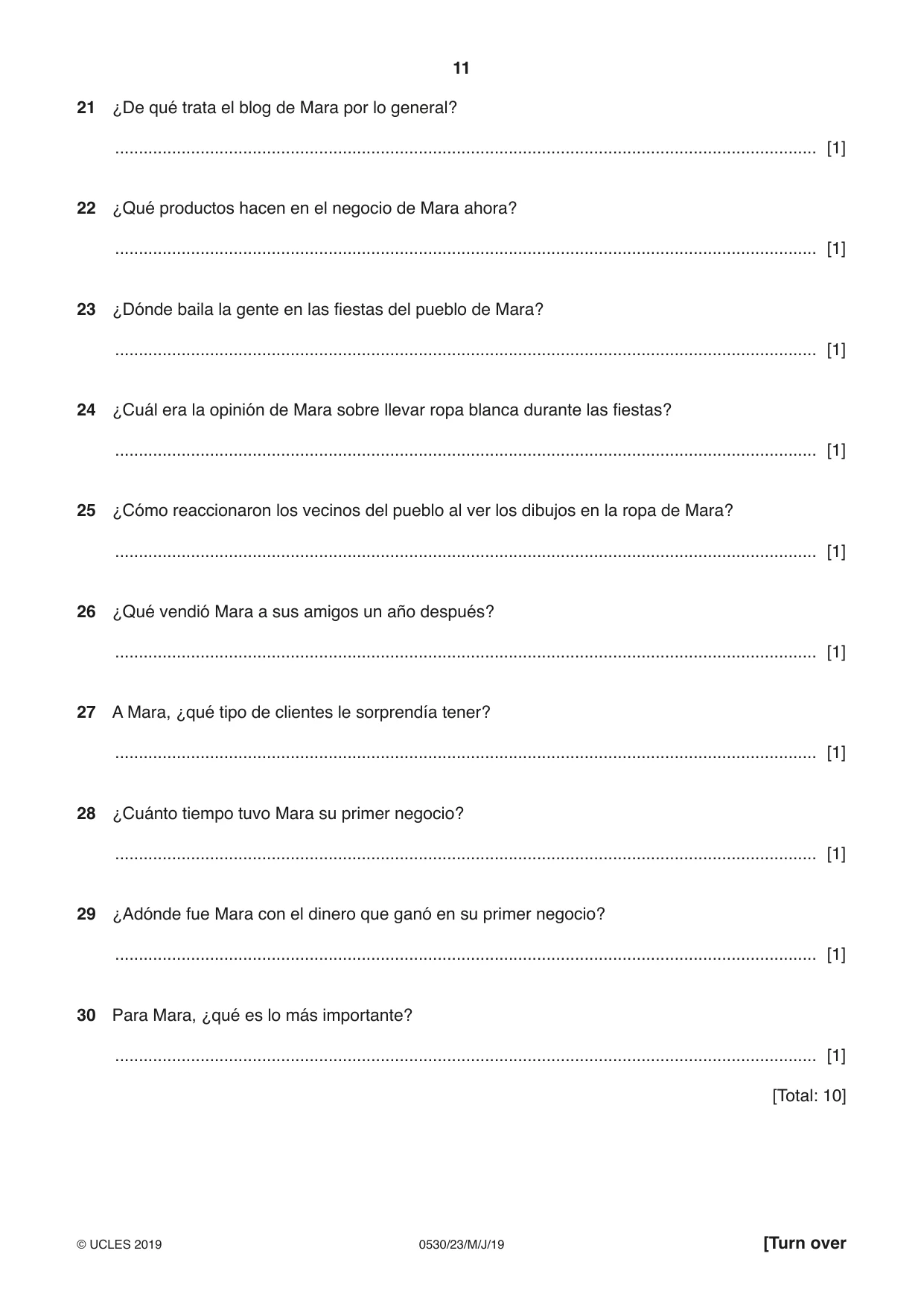 Cambridge IGCSE Spanish - Foreign Language 0530 2019 May/June Paper 2 · Variant 3 question paper, page 11 of 16