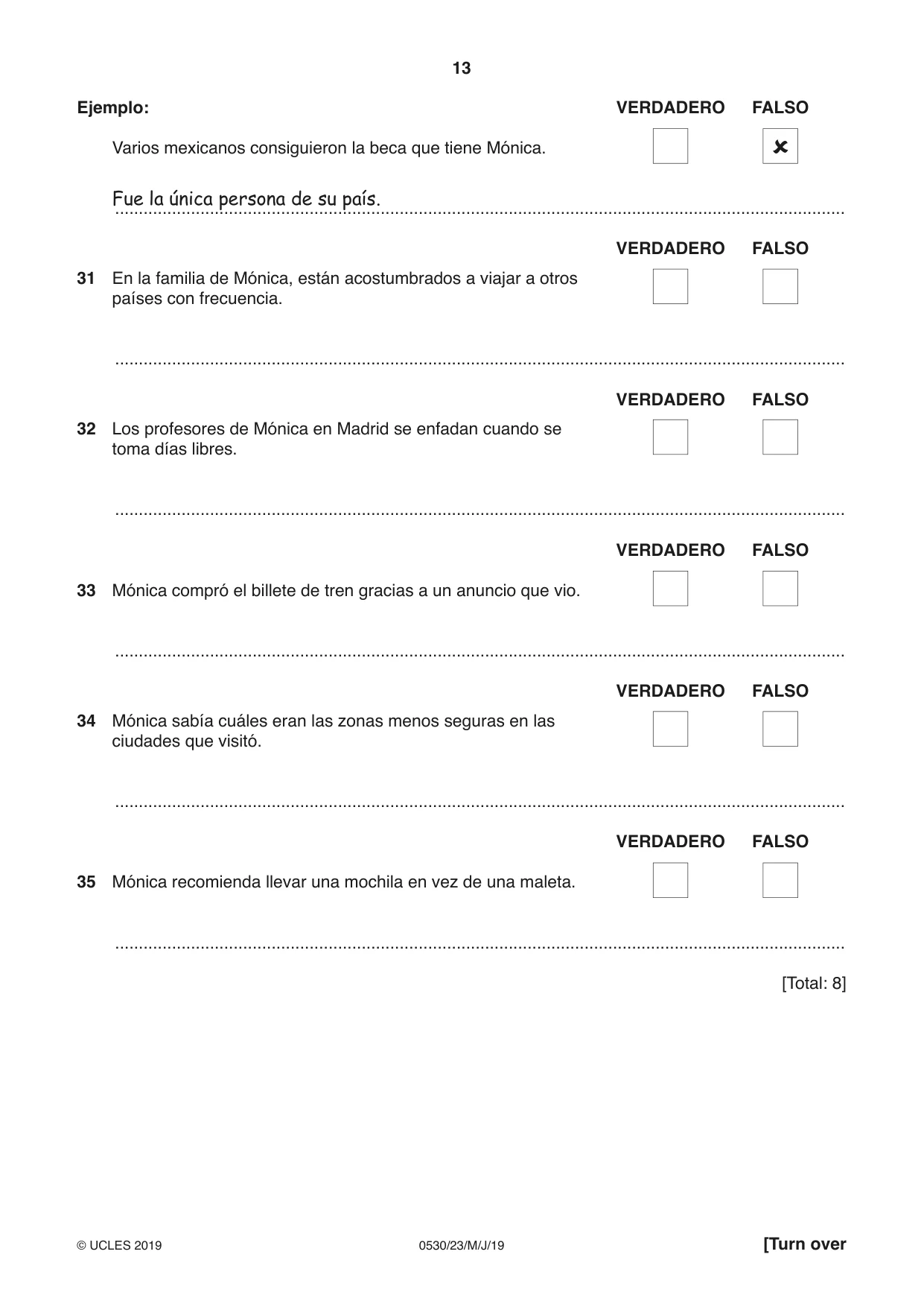 Cambridge IGCSE Spanish - Foreign Language 0530 2019 May/June Paper 2 · Variant 3 question paper, page 13 of 16