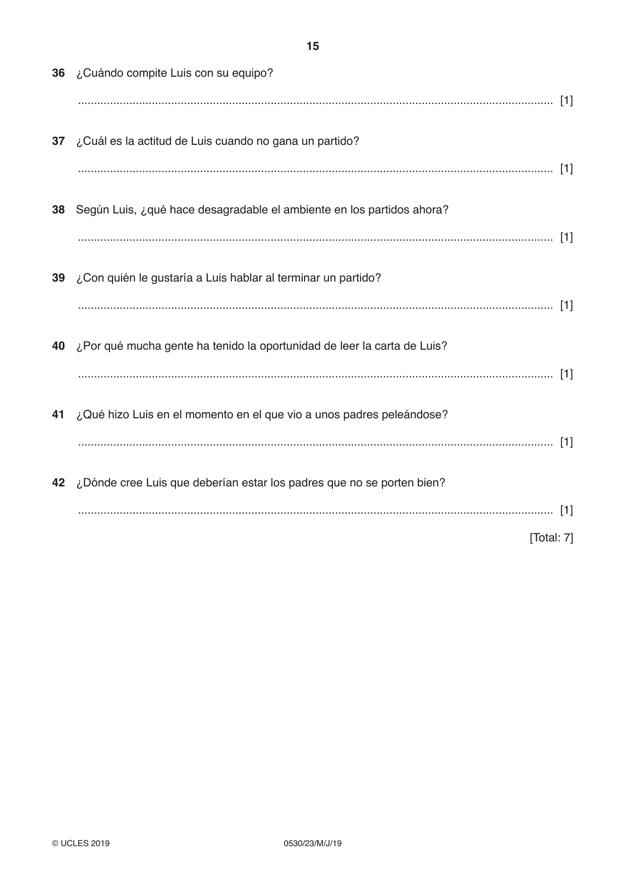 Cambridge IGCSE Spanish - Foreign Language 0530 2019 May/June Paper 2 · Variant 3 question paper, page 15 of 16