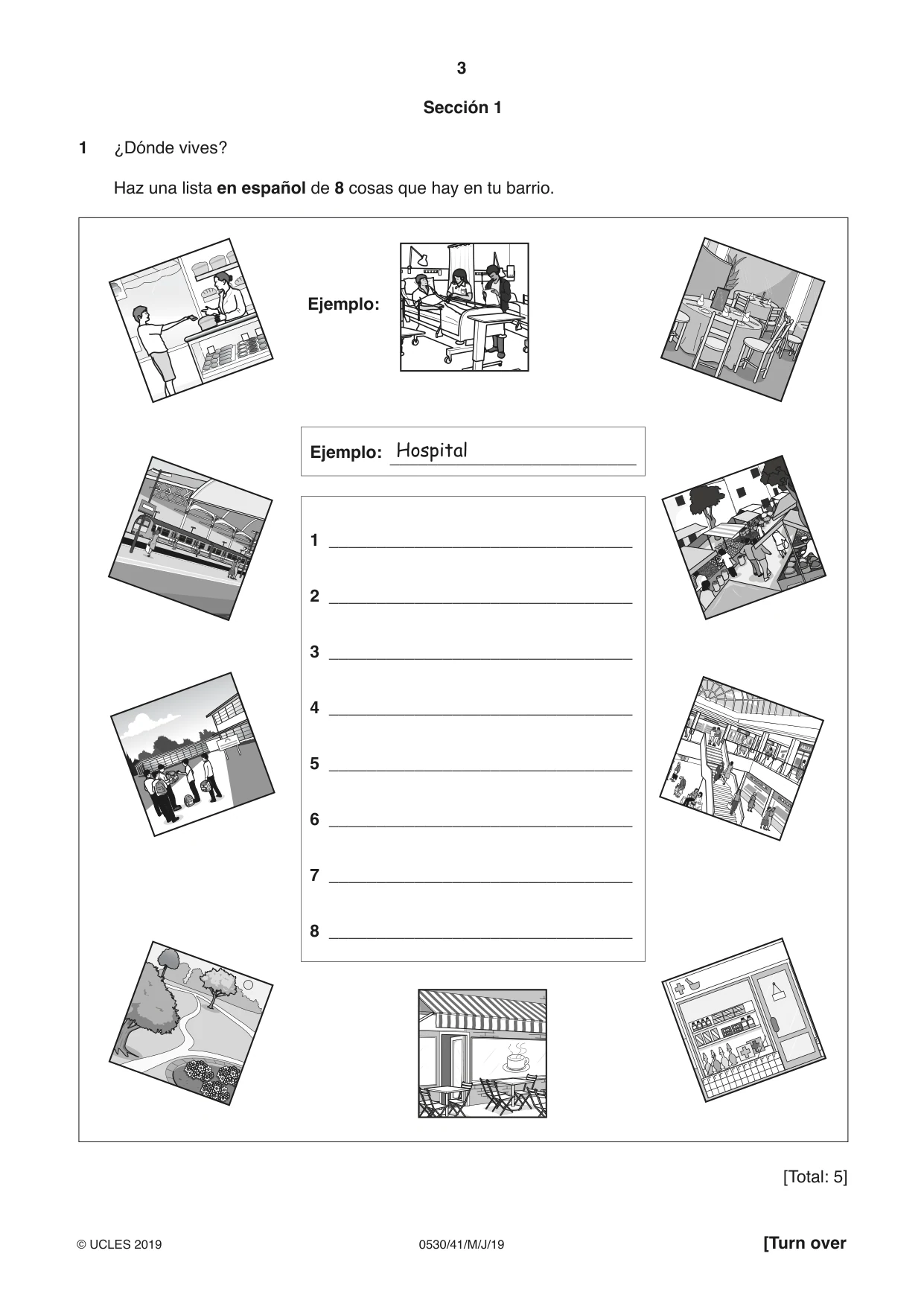 Cambridge IGCSE Spanish - Foreign Language 0530 2019 May/June Paper 4 · Variant 1 question paper, page 3 of 8