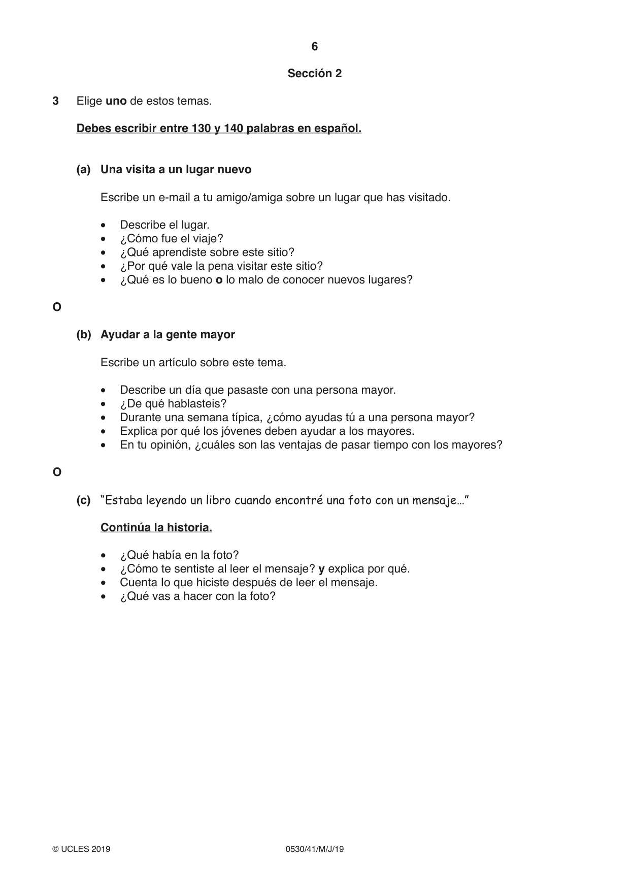 Cambridge IGCSE Spanish - Foreign Language 0530 2019 May/June Paper 4 · Variant 1 question paper, page 6 of 8
