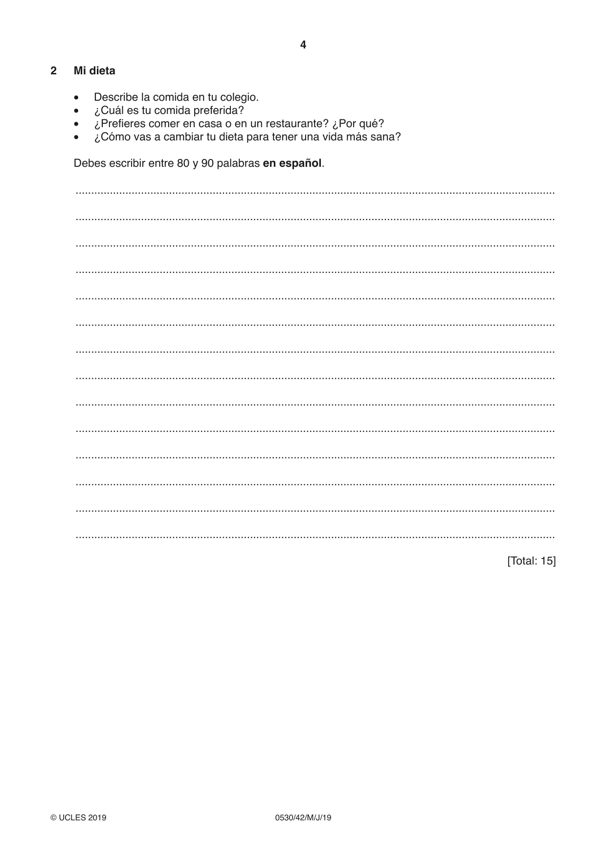 Cambridge IGCSE Spanish - Foreign Language 0530 2019 May/June Paper 4 · Variant 2 question paper, page 4 of 8