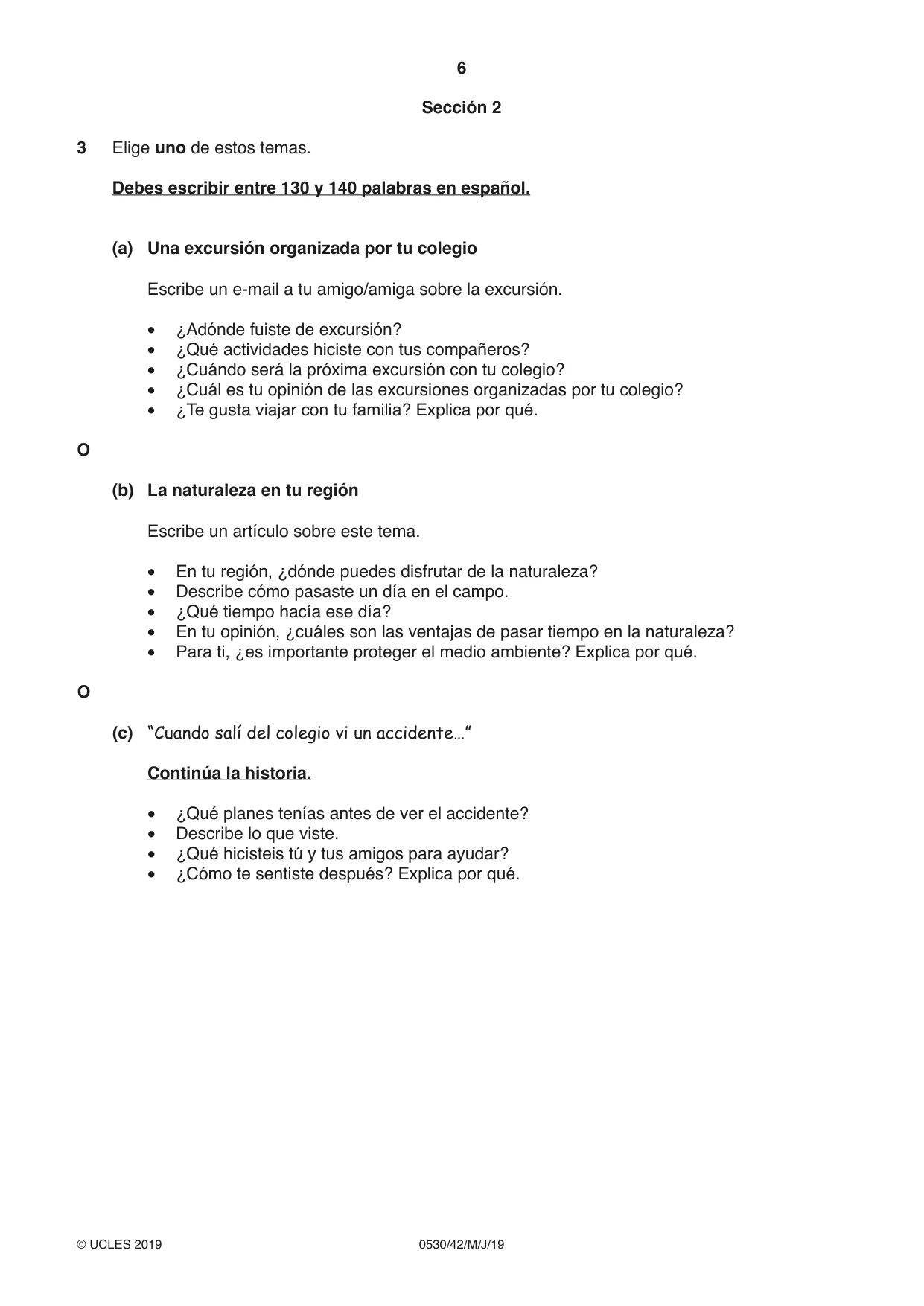 Cambridge IGCSE Spanish - Foreign Language 0530 2019 May/June Paper 4 · Variant 2 question paper, page 6 of 8