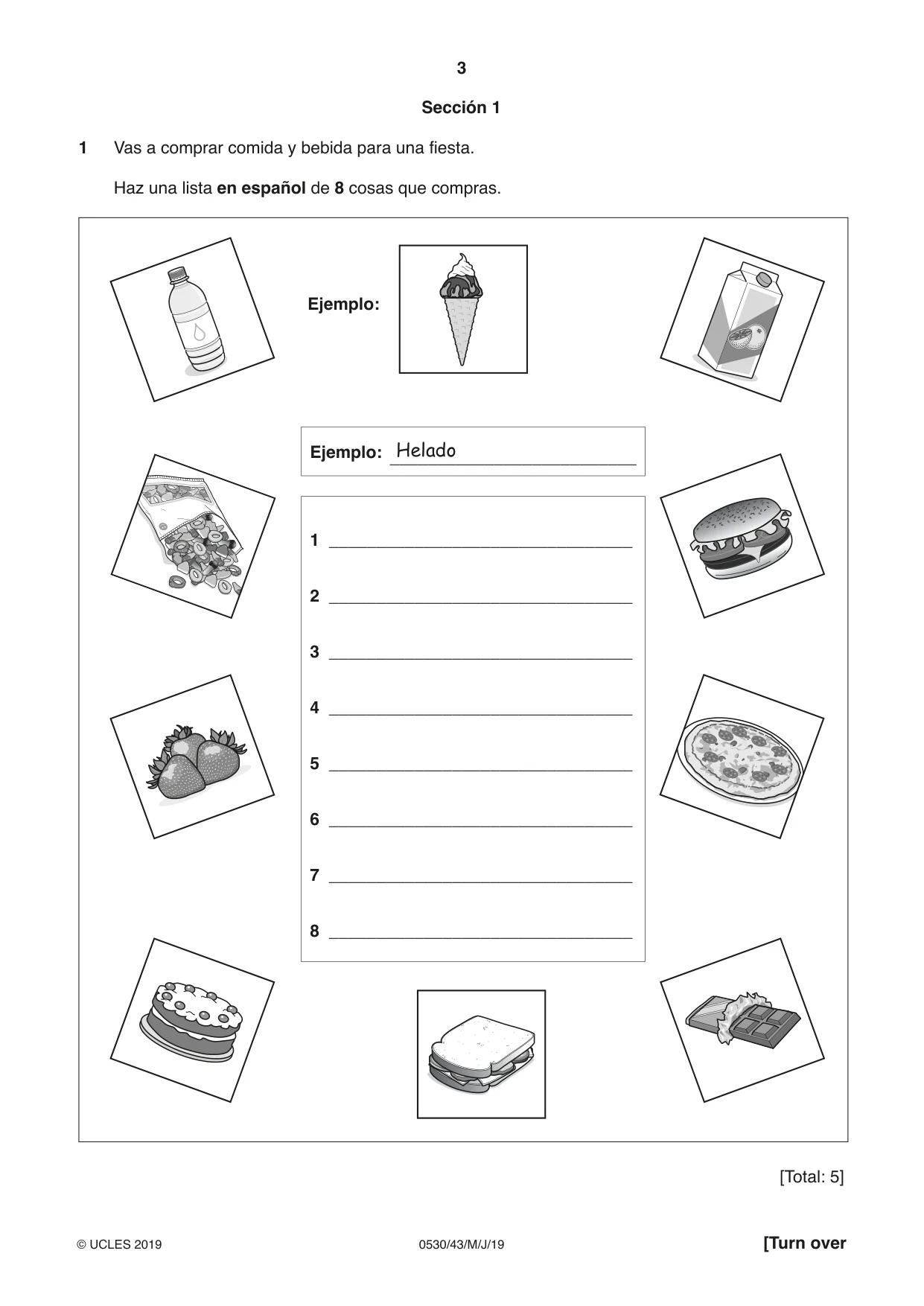 Cambridge IGCSE Spanish - Foreign Language 0530 2019 May/June Paper 4 · Variant 3 question paper, page 3 of 8